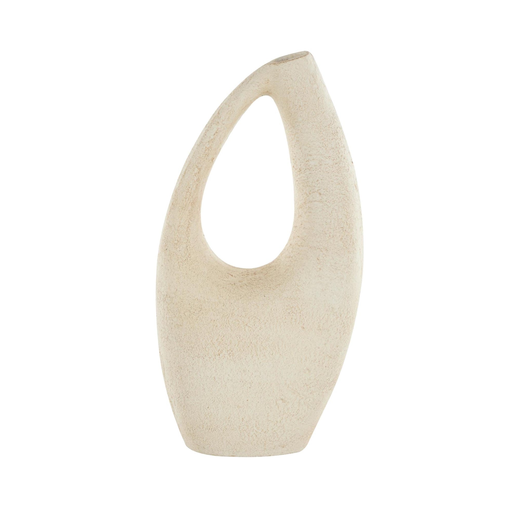 Abstract Cream Paper Mache Curved Cutout Decorative Vase with Brown Distressed Texturing
