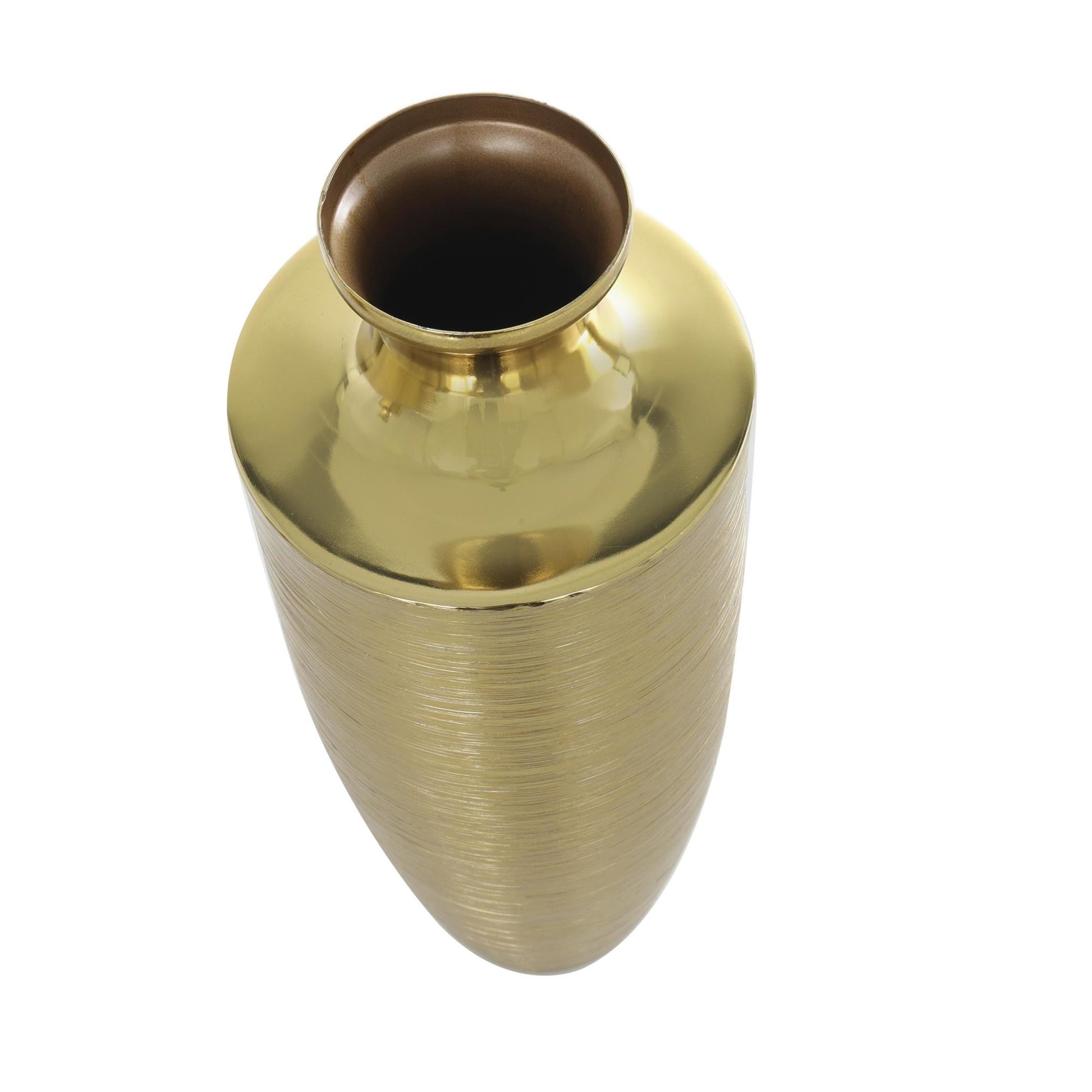 Set of 2 Gold Aluminum Metal Brushed Textured Decorative Vase