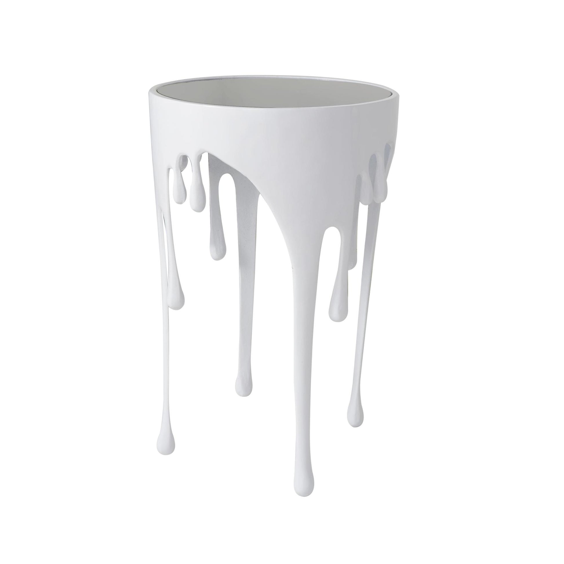 Abstract Aluminum Metal Drip Side End Accent Table with Melting Design and Shaded Glass Top