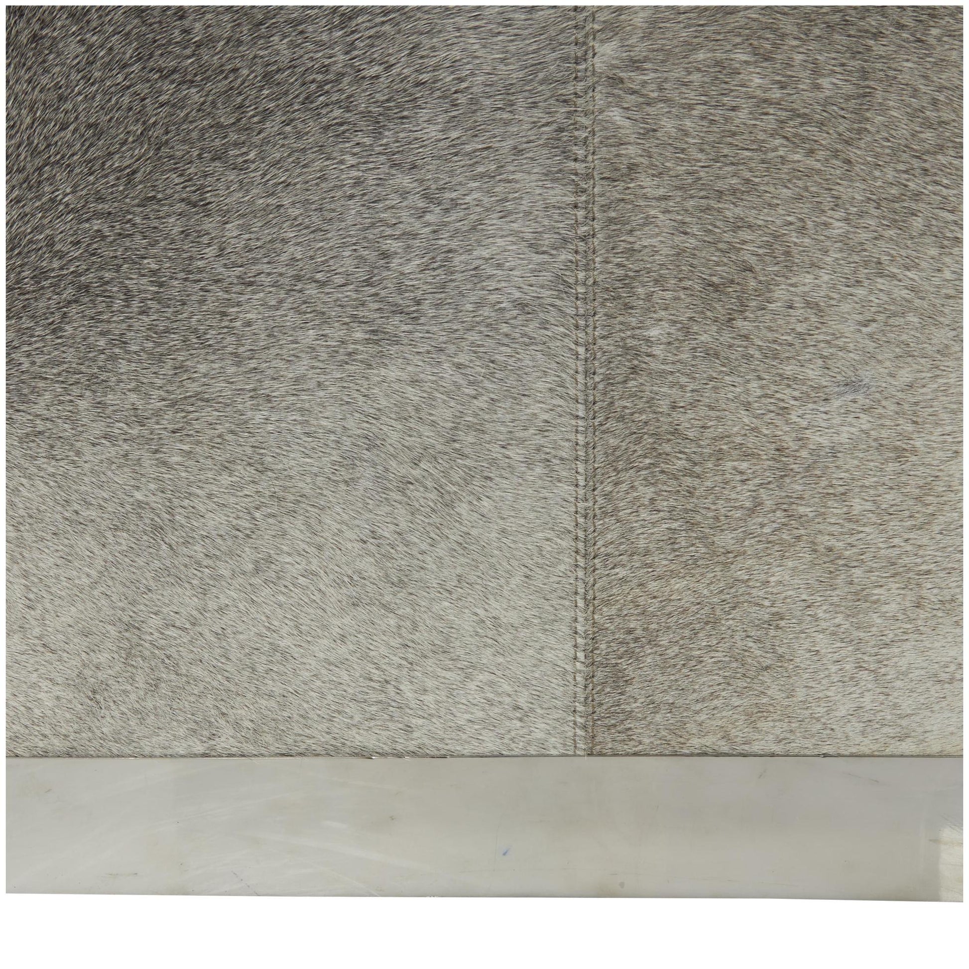 Gray Leather Patchwork Stuffed Pouf with Stainless Steel Base