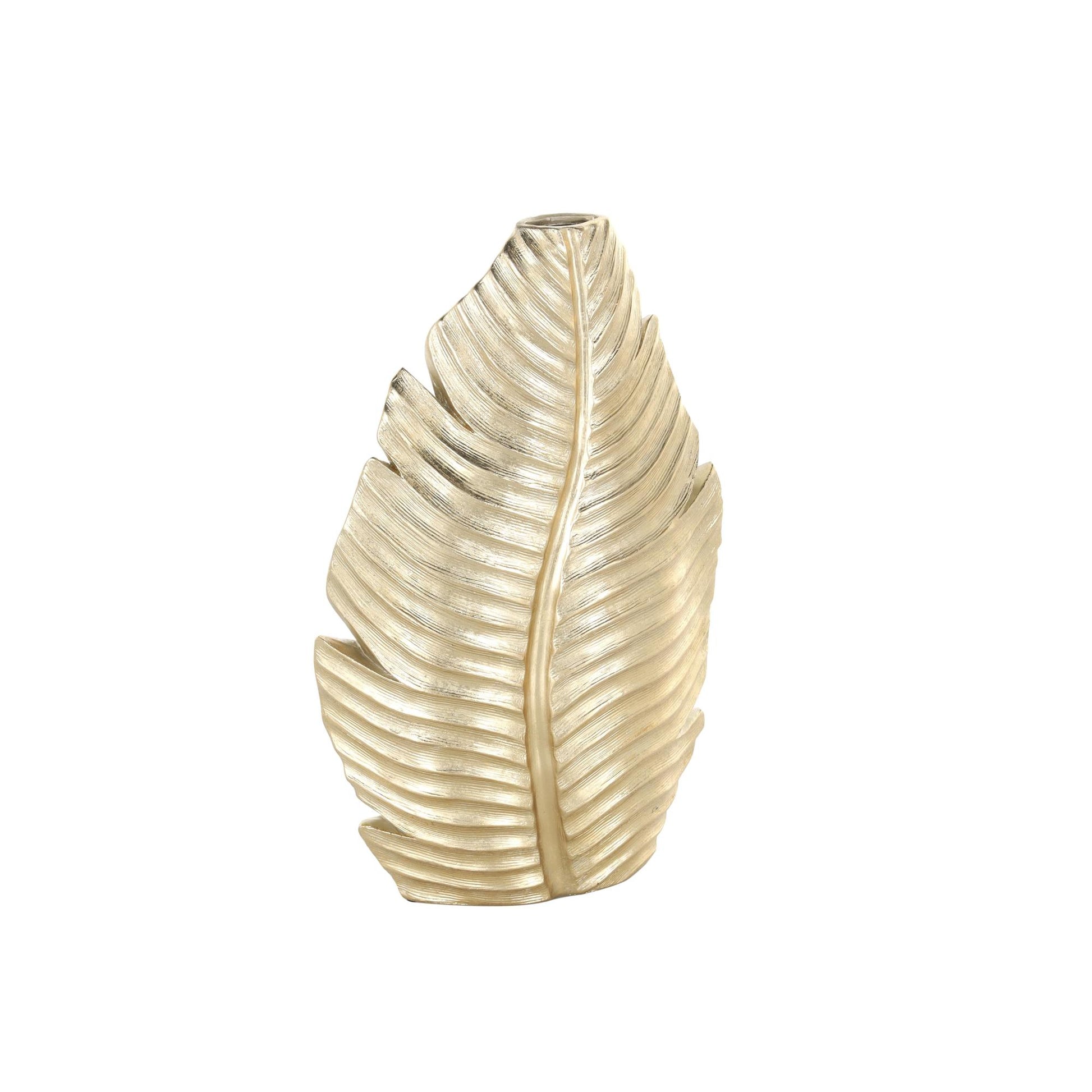 Leaf Gold Polystone Curved Metallic Decorative Vase