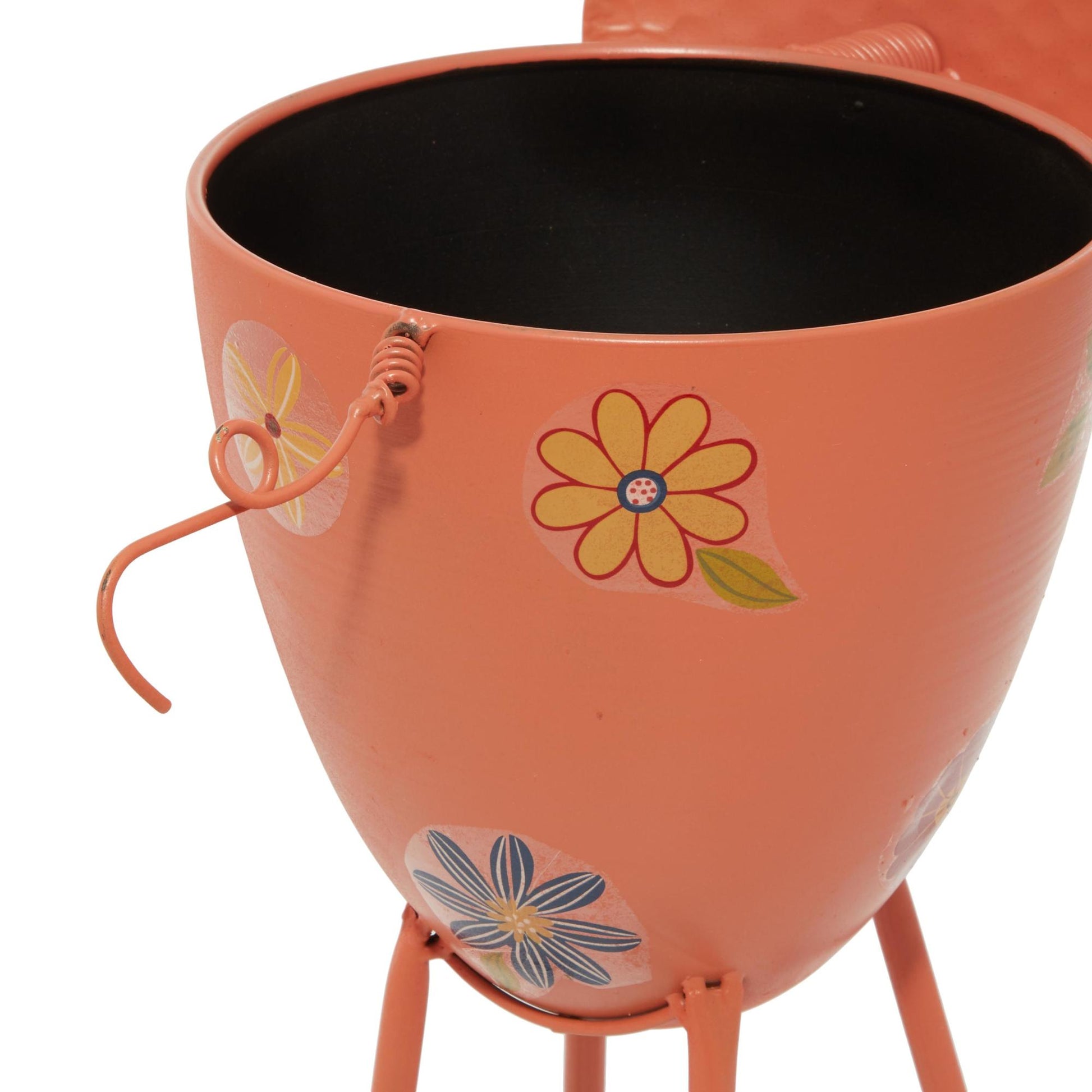Pig Pink Metal Indoor Outdoor Planter with Floral Accents