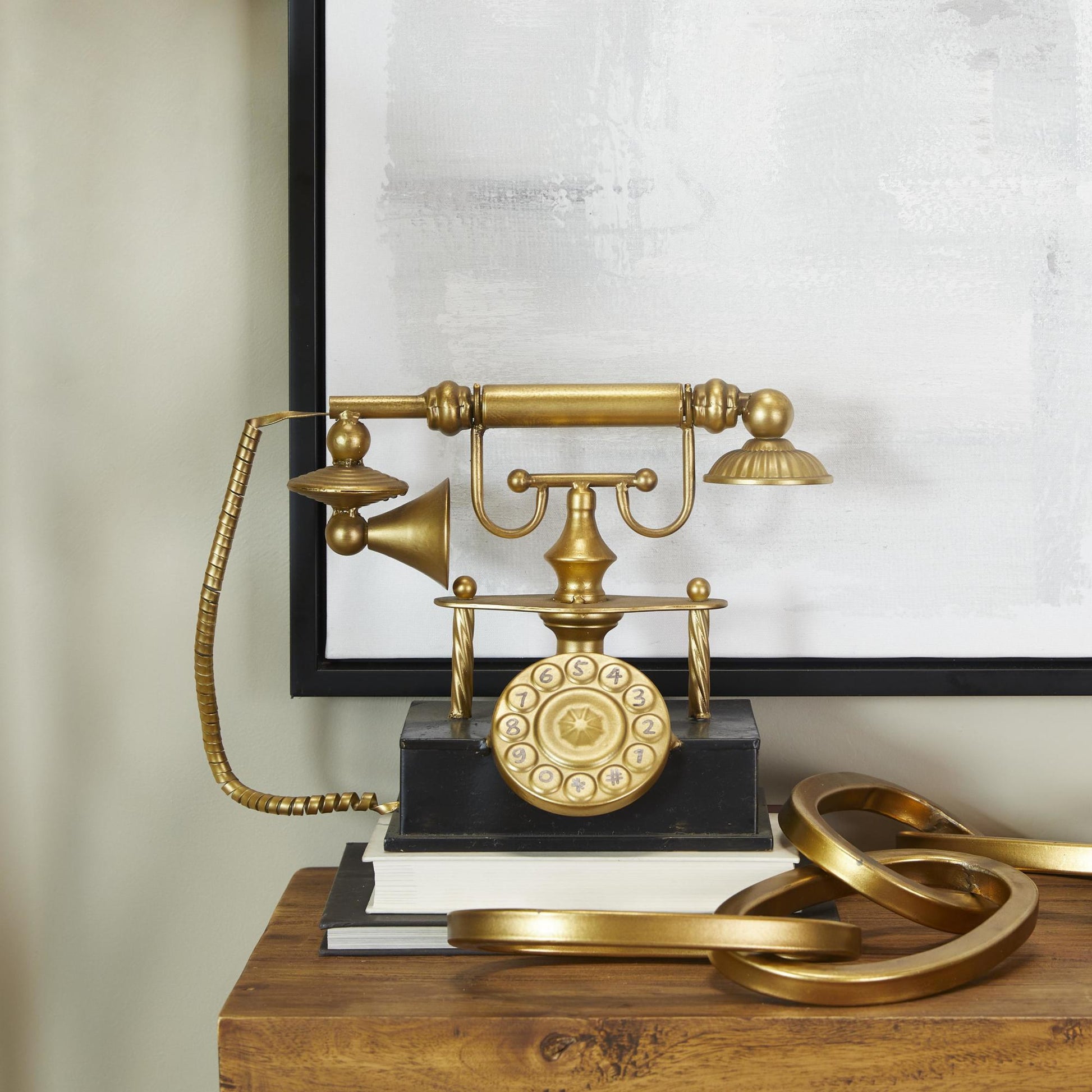 Telephone Gold Metal Decorative Sculpture