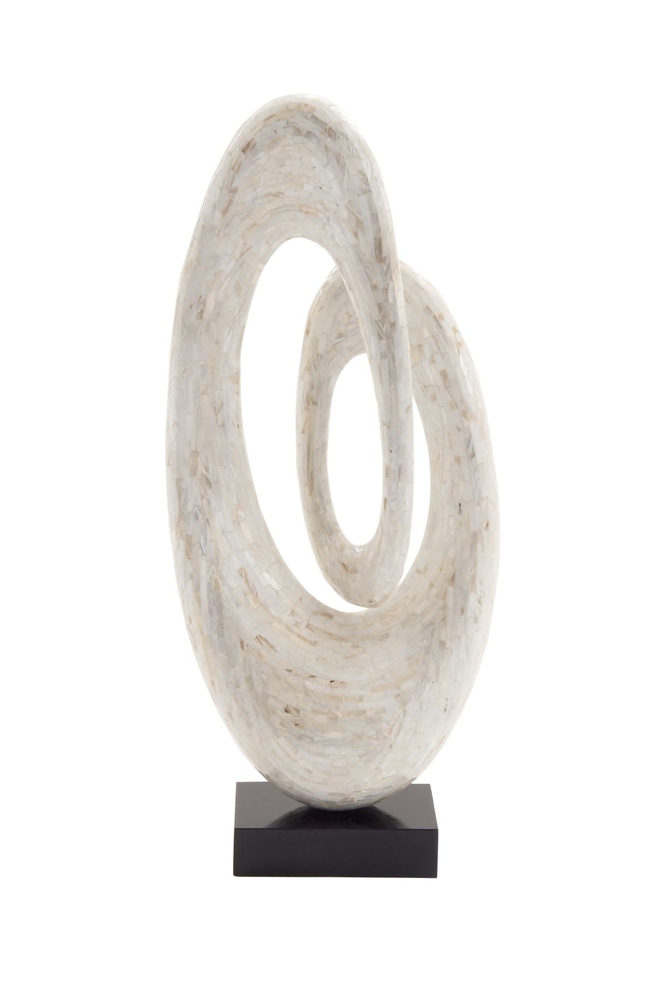 Abstract Mother of Pearl Shell Swirl Decorative Sculpture with Black Base