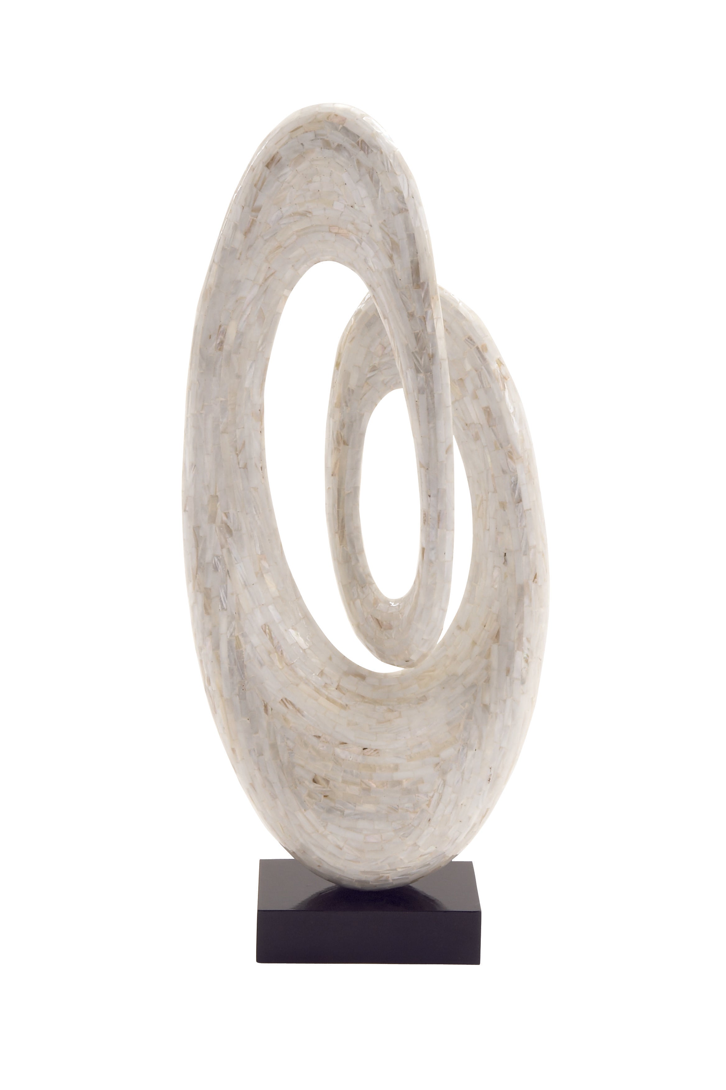Abstract Mother of Pearl Shell Swirl Decorative Sculpture with Black Base