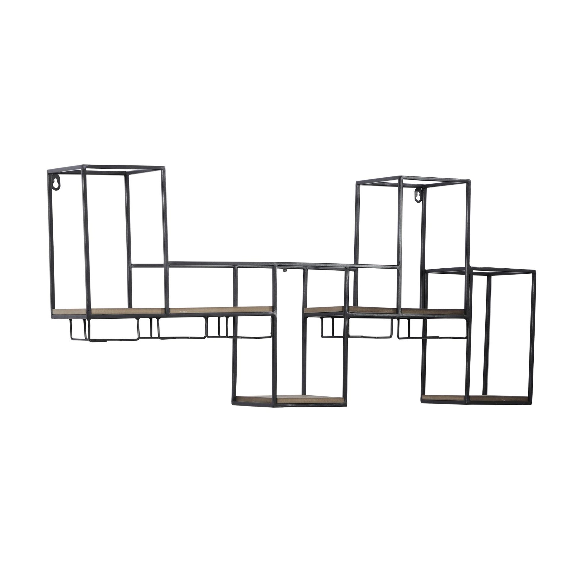 Geometric Black Metal 7 Bottle Display Wall Wine Rack with 5 Glass Holder Slots