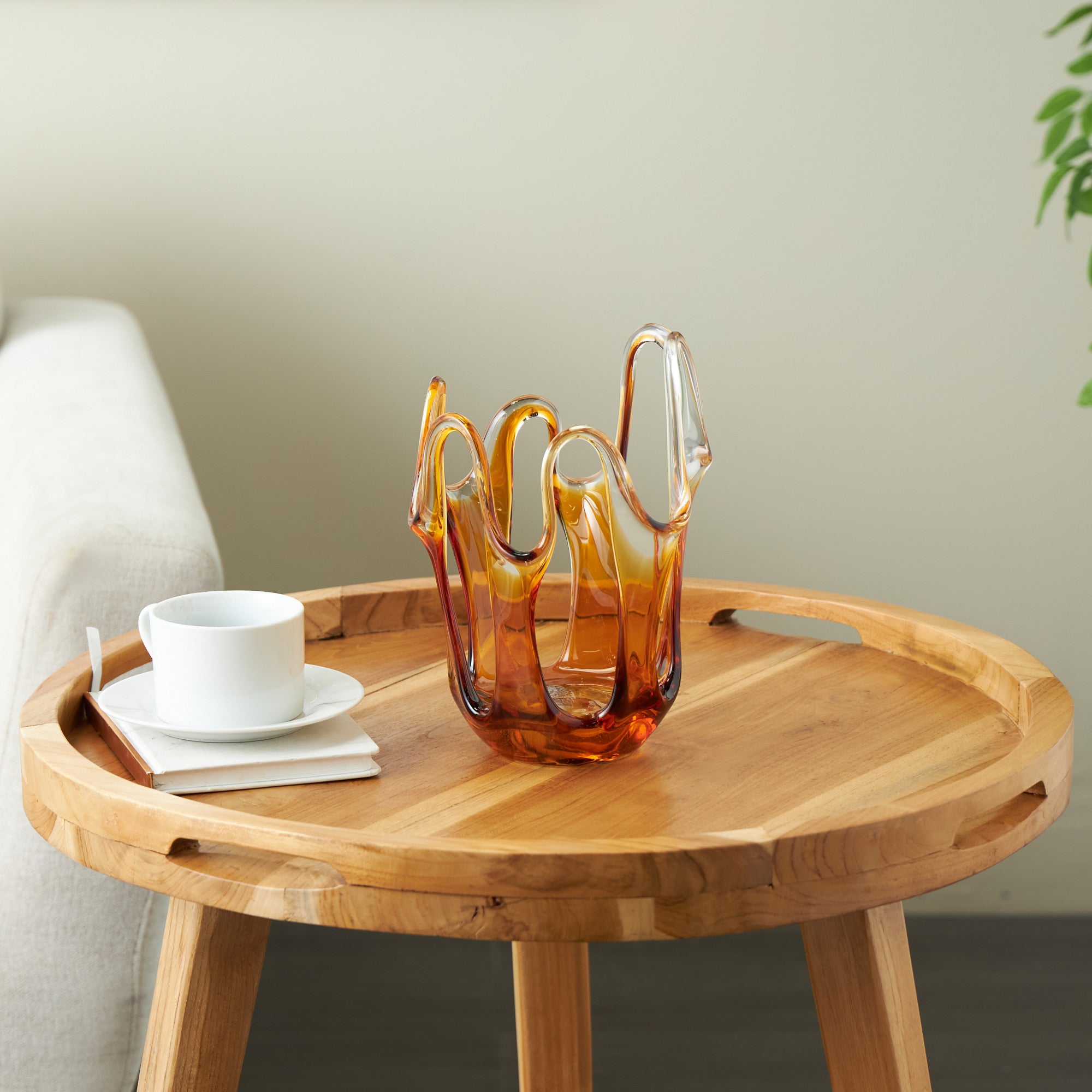 Abstract Glass Ombre Decorative Vase with Wavy Oval Cutouts