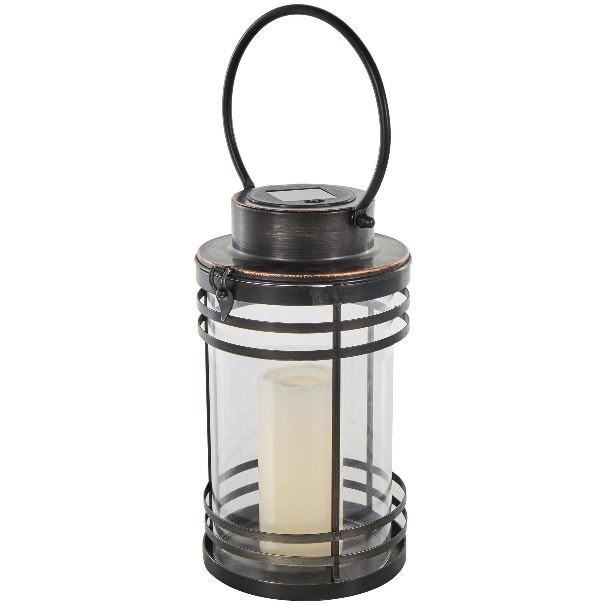 Black Metal Indoor Outdoor Candle Lantern with Round Circle Lines