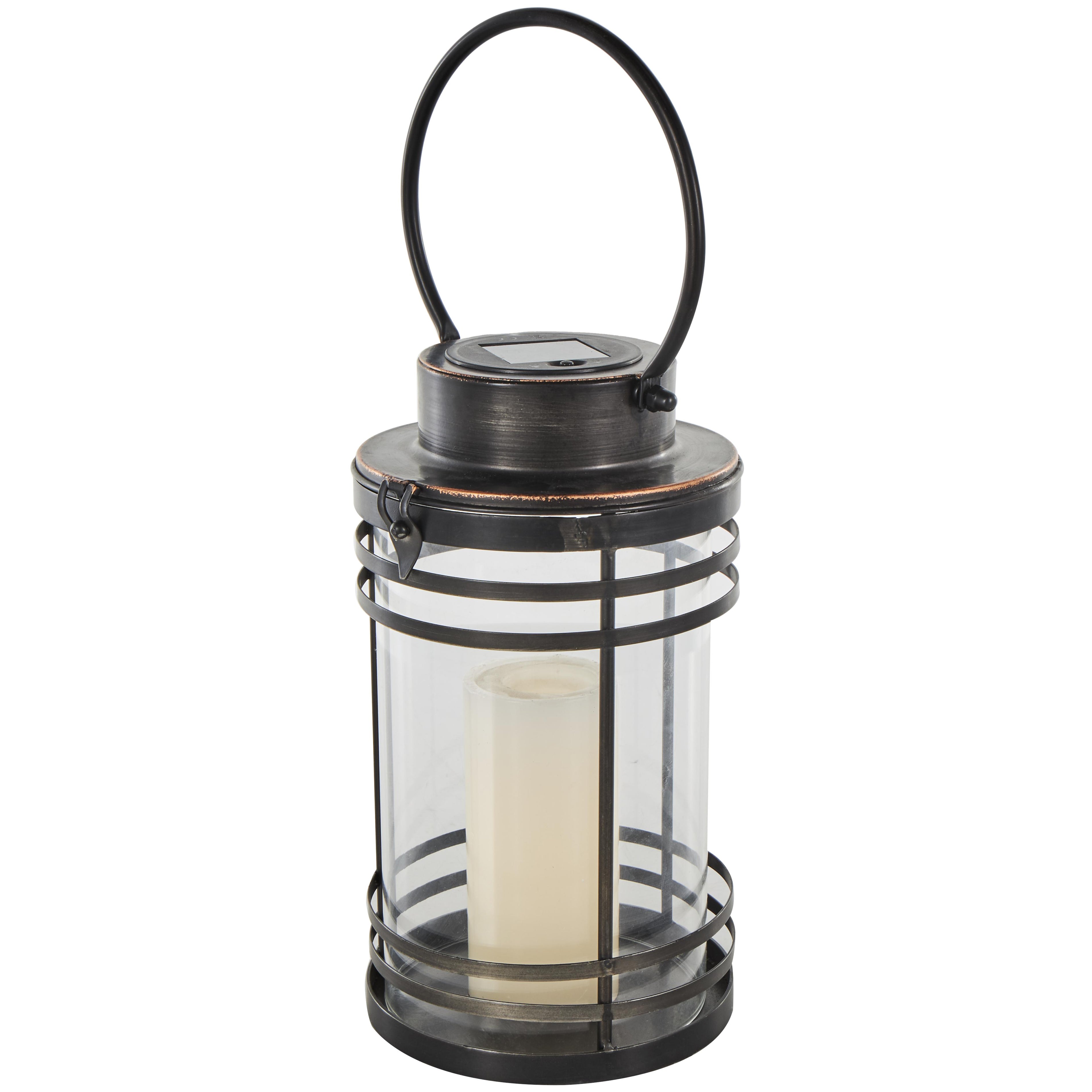 Black Metal Indoor Outdoor Candle Lantern with Round Circle Lines