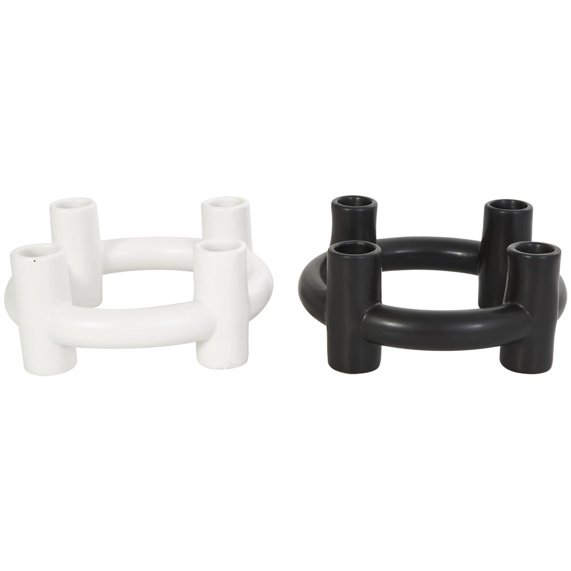 CosmoLiving by Cosmopolitan Set of 2 Geometric Black Ceramic Circle Decorative Candle Holder