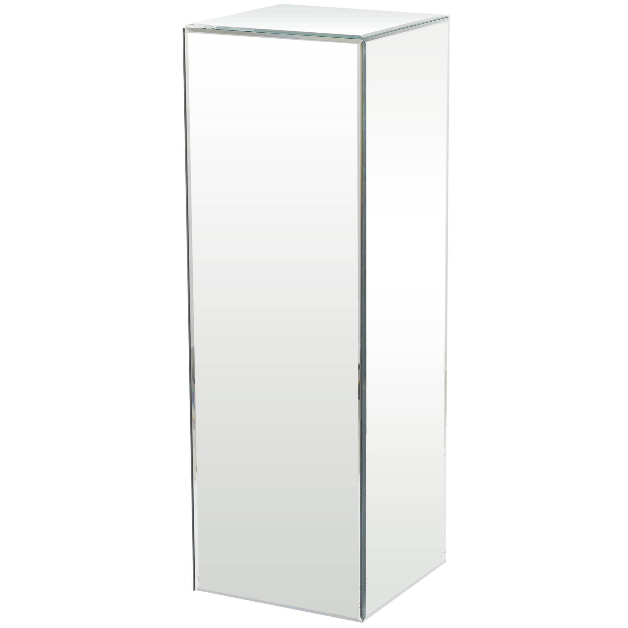 Silver Glass Tall Rectangular Mirrored Side End Pedestal Table