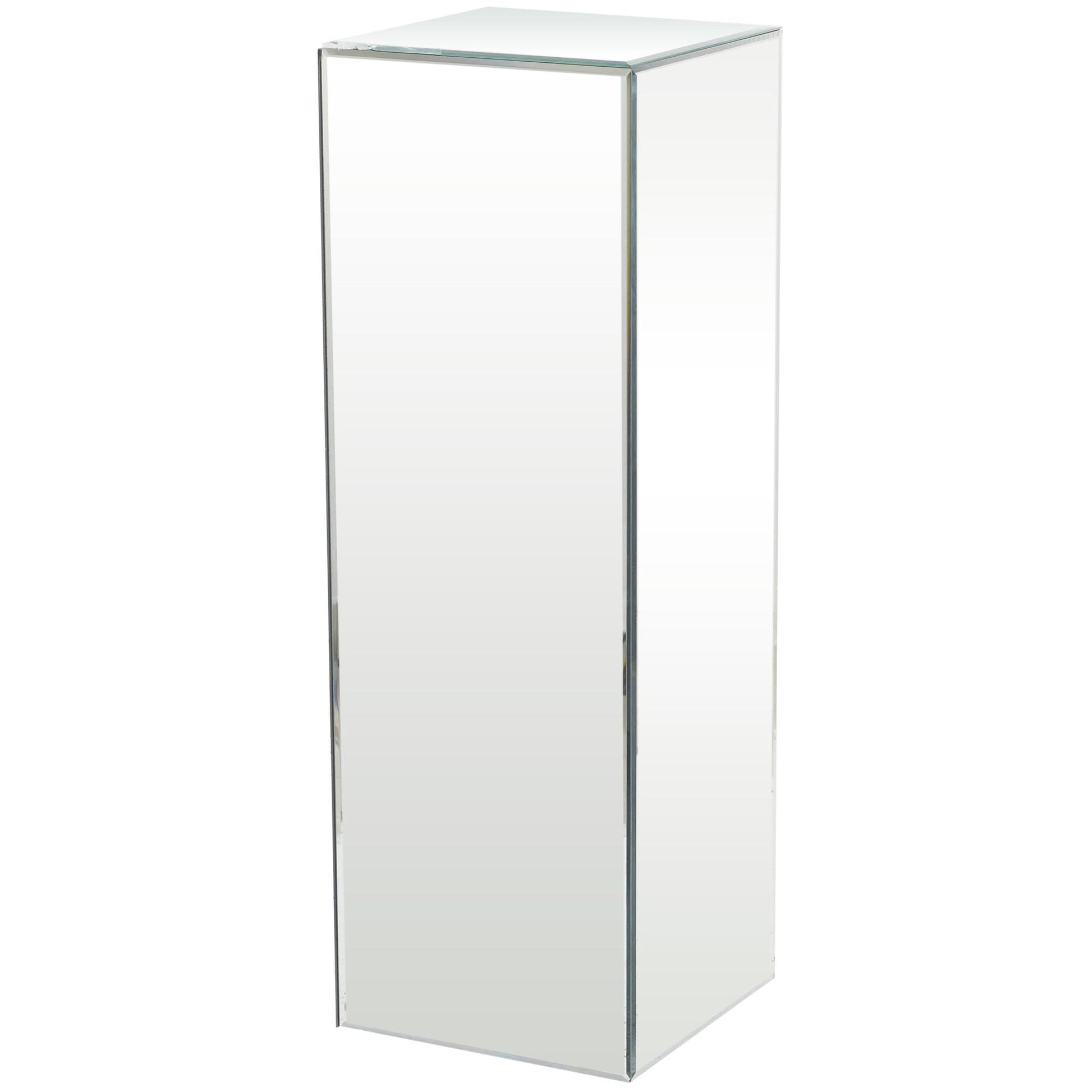 Silver Glass Tall Rectangular Mirrored Side End Pedestal Table