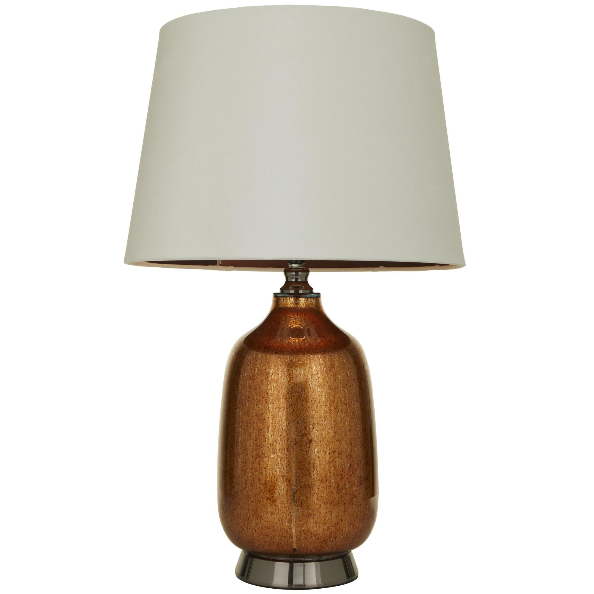 Copper Glass Gourd Style Base Room Table Lamp with Tapered Shade