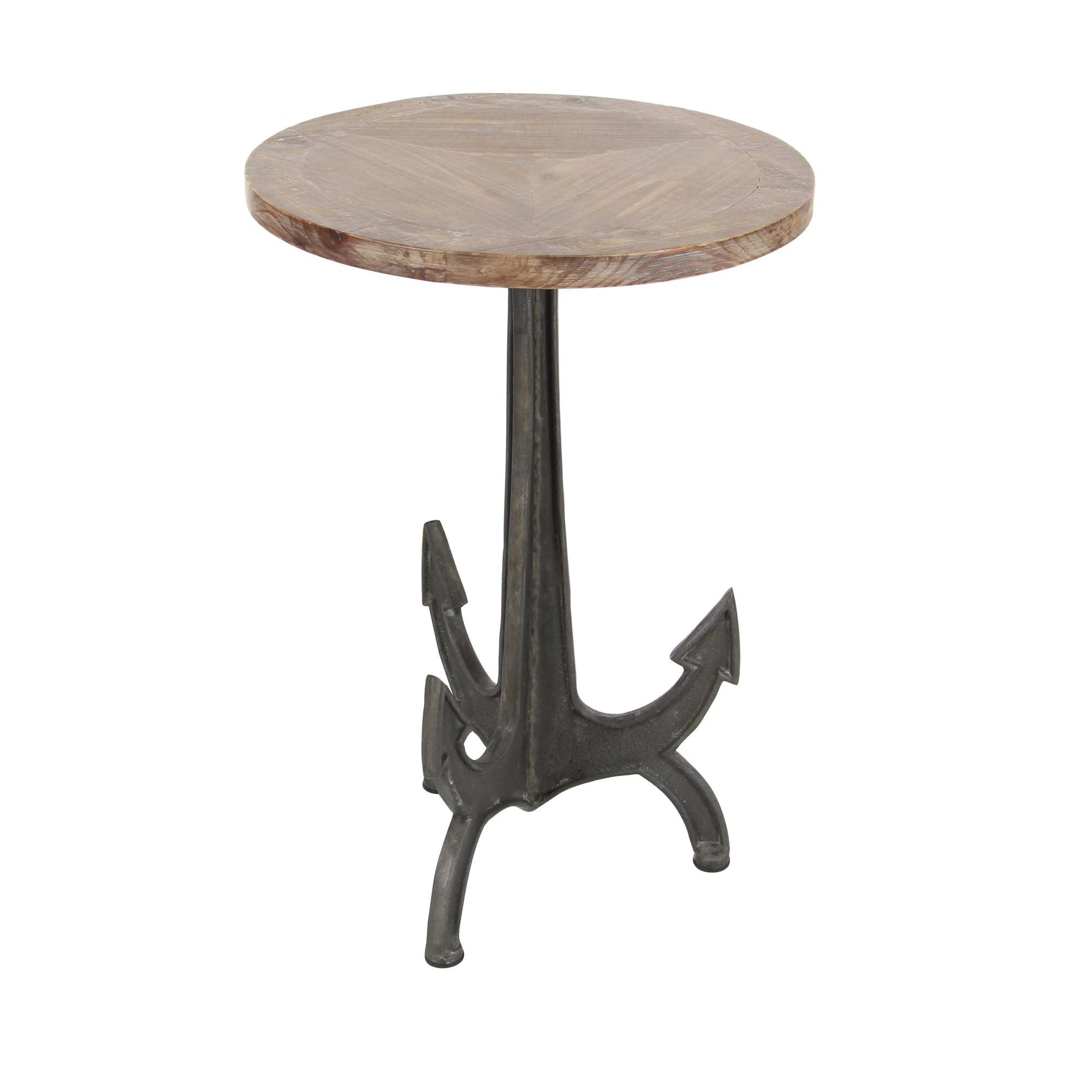 Anchor Black Metal Side End Accent Table with Brown Wood Top