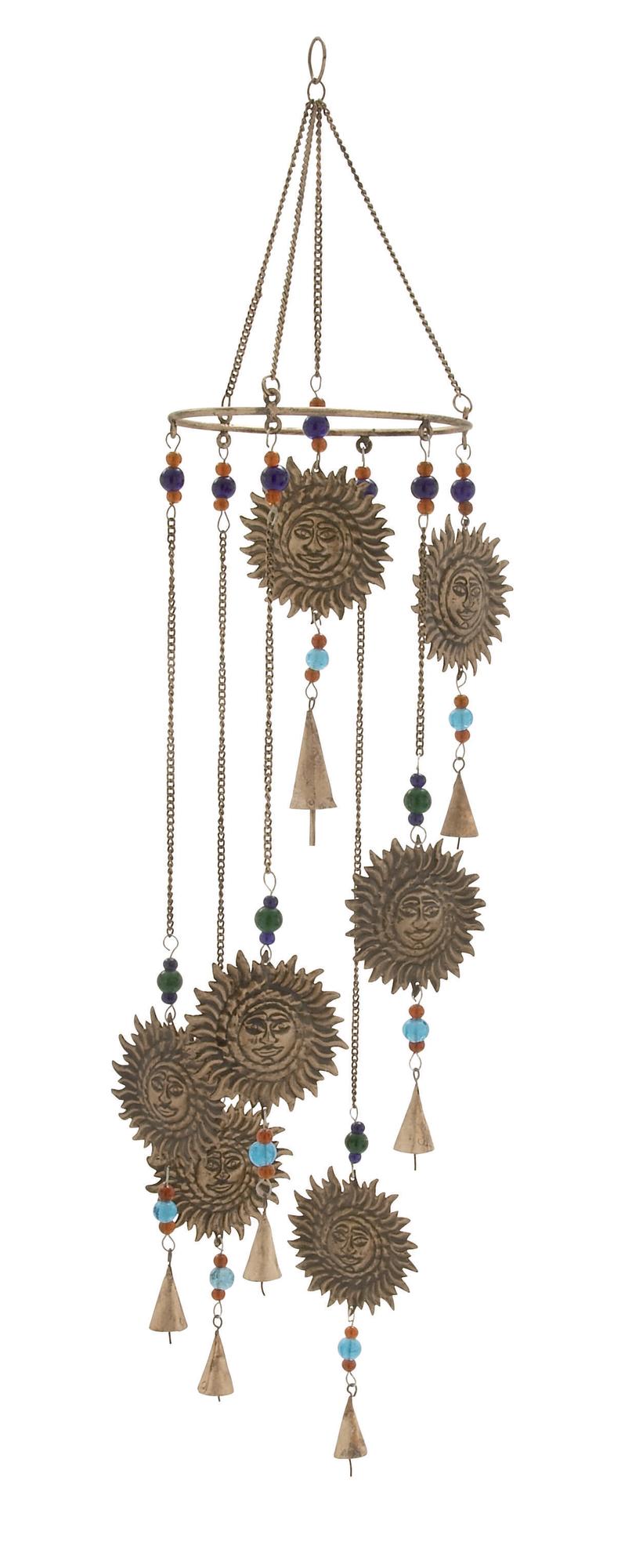 Sun Brass Metal Indoor Outdoor Windchime with Beads