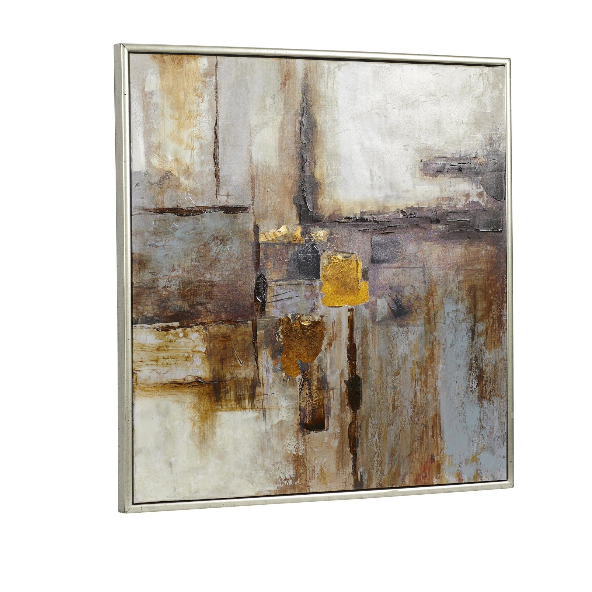 Abstract Brown Canvas Living Room Framed Wall Art with Silver Frame