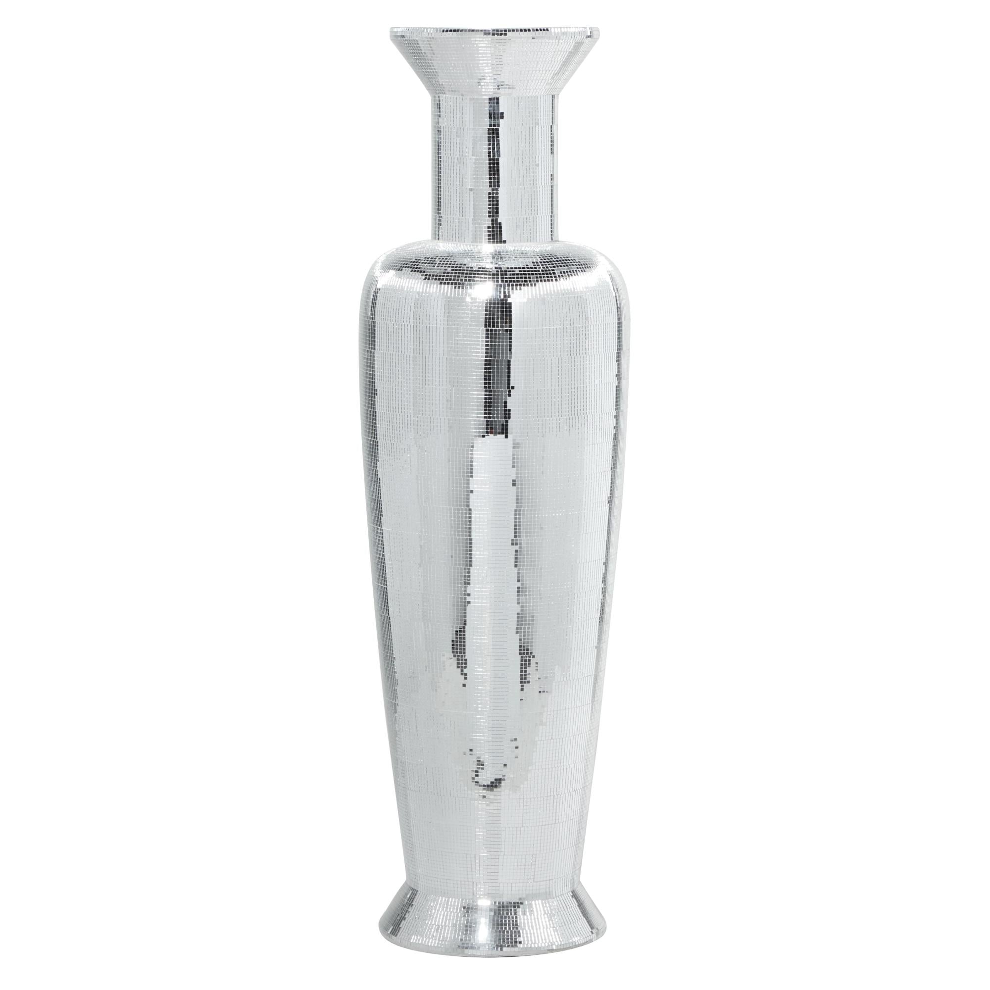 Silver Polystone Tall Floor Decorative Vase with Mosaic Mirror Inlay