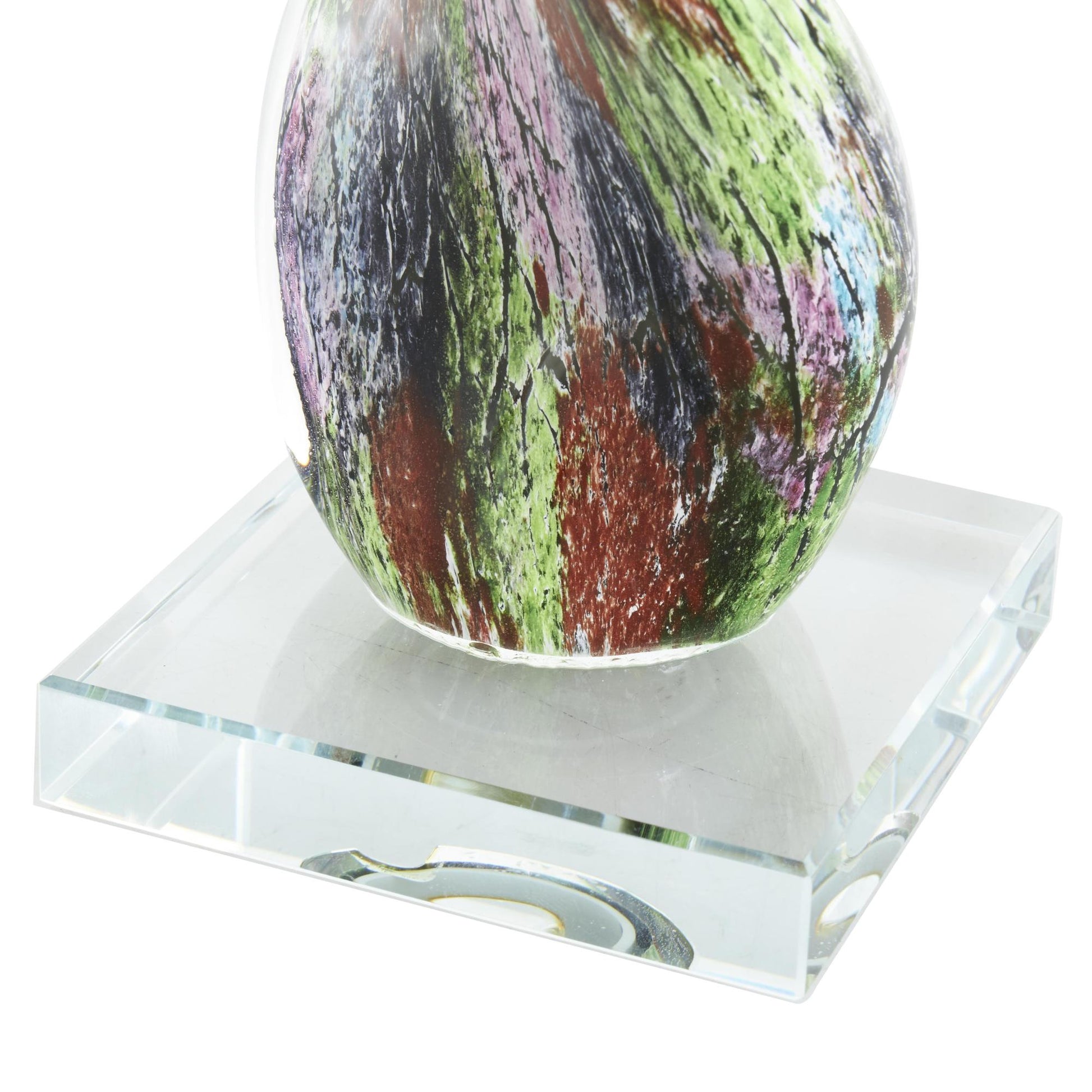 Abstract Multi Colored Glass Swirl Decorative Sculpture with Clear Base