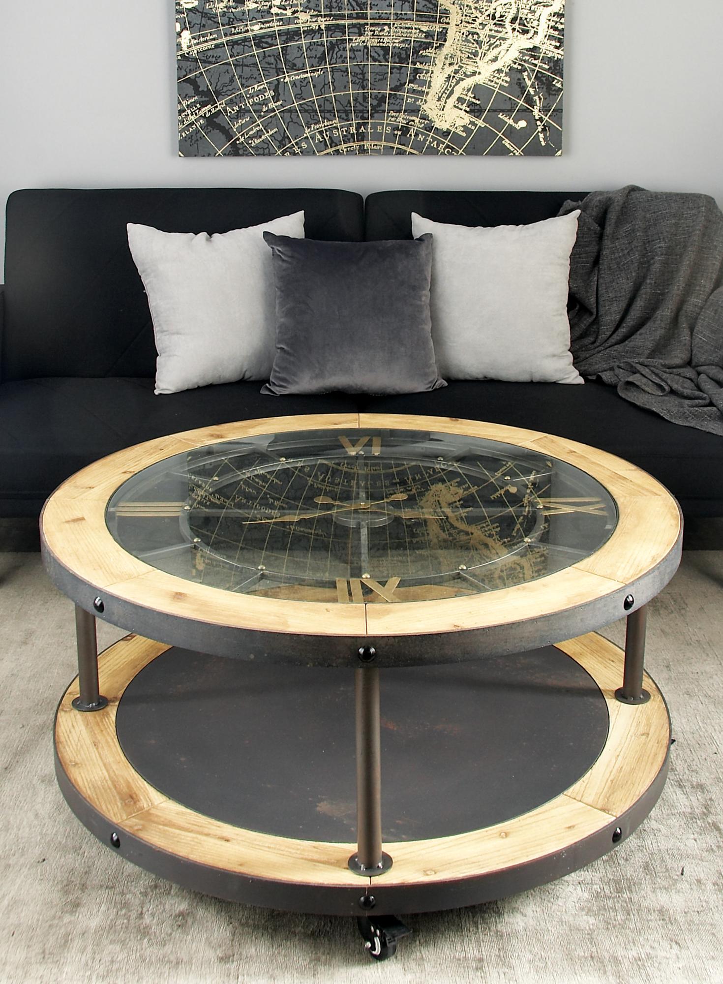 Light Brown Wooden Living Room Coffee Table with Clock Top