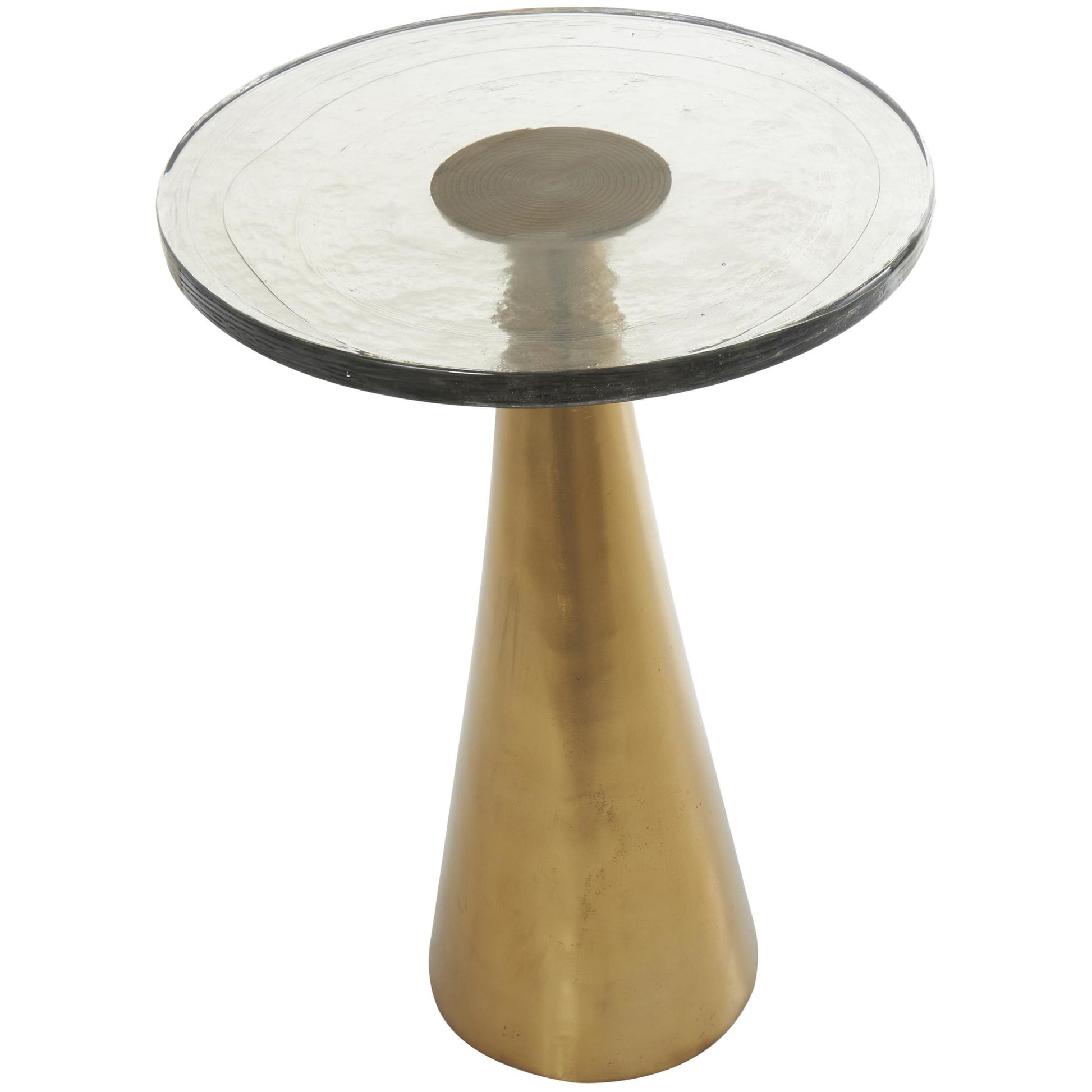 Geometric Aluminum Metal Cone Side End Accent Table with Textured Glass Tabletop