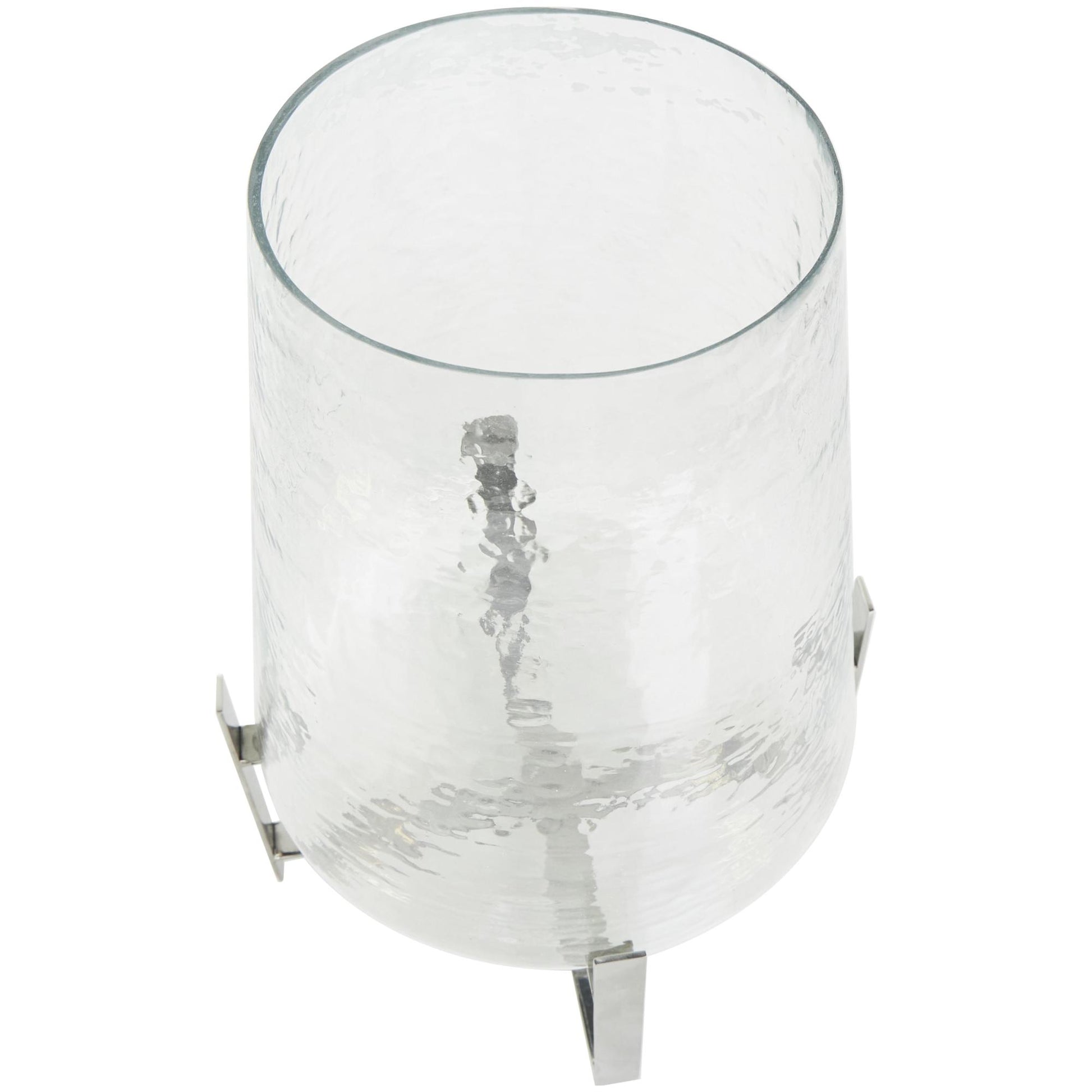 Clear Stainless Steel Metal Room Hurricane Lamp with Stainless Steel X Shaped Base