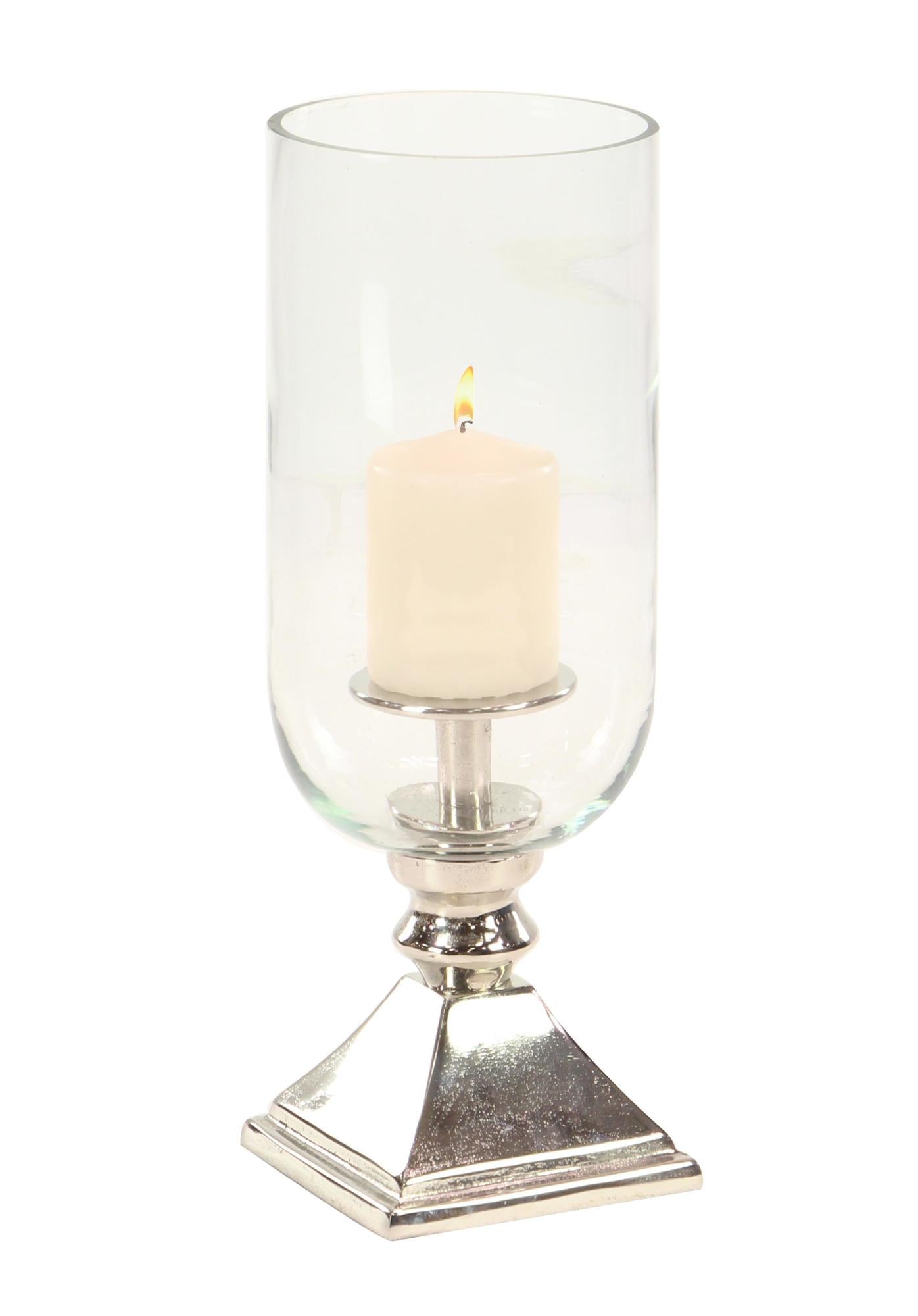 Silver Aluminum Metal Pillar Room Hurricane Lamp