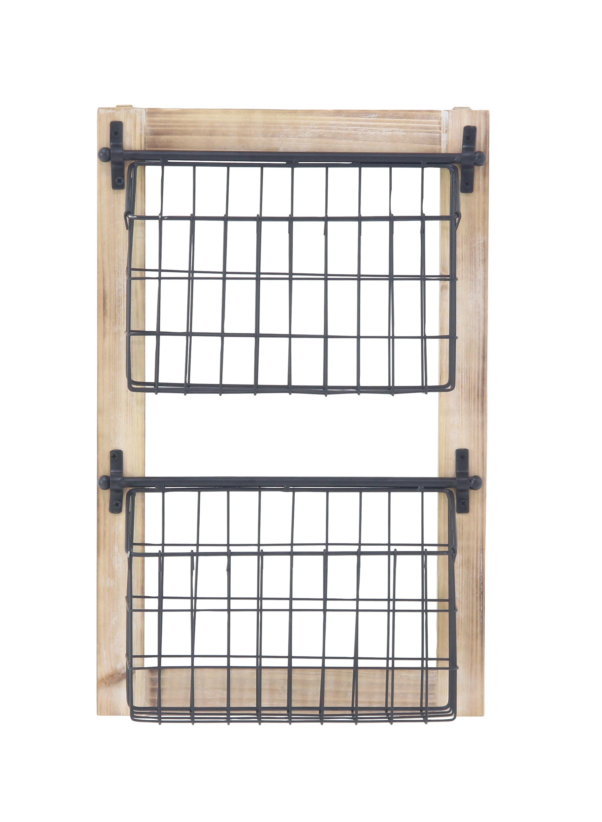 Black Metal 3 Slot Decorative Magazine Rack Holder with Suspended Baskets