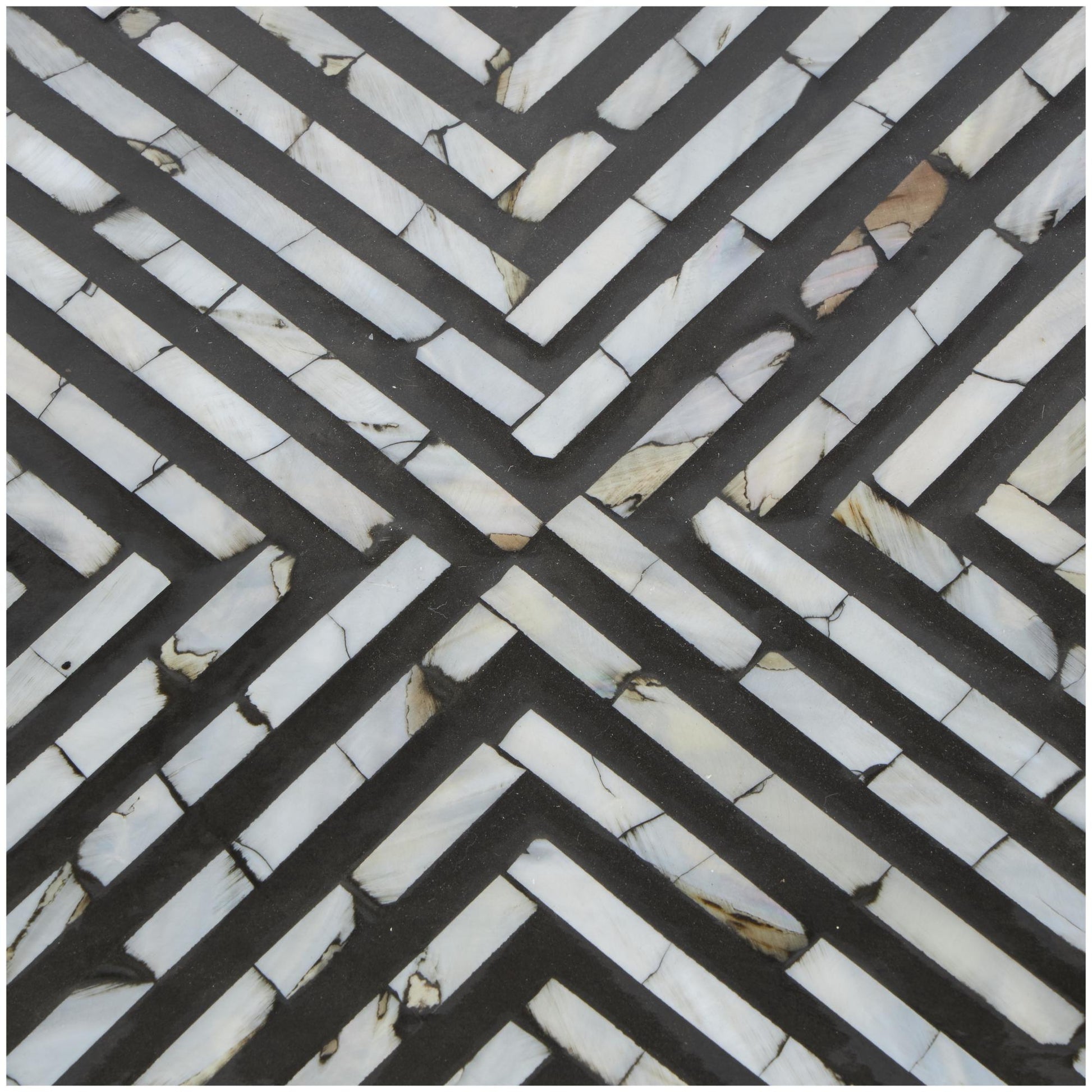 Geometric Mother of Pearl Shell Handmade Mosaic Inlay Living Room Coffee Table with Black Metal Legs 38" x 38" x 12"