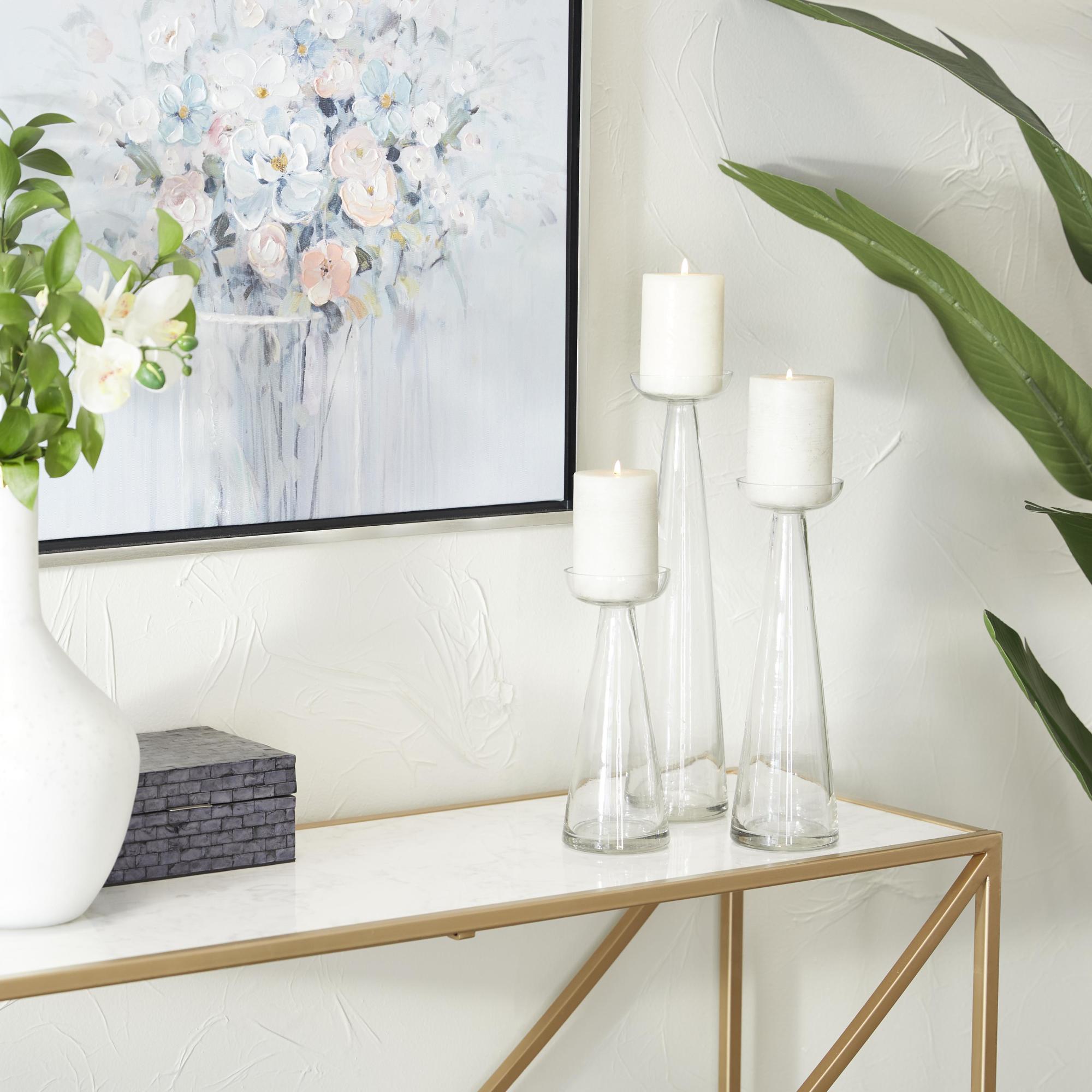 Set of 3 Glass Tapered Cone Decorative Candle Holder with Rounded Candle Plates