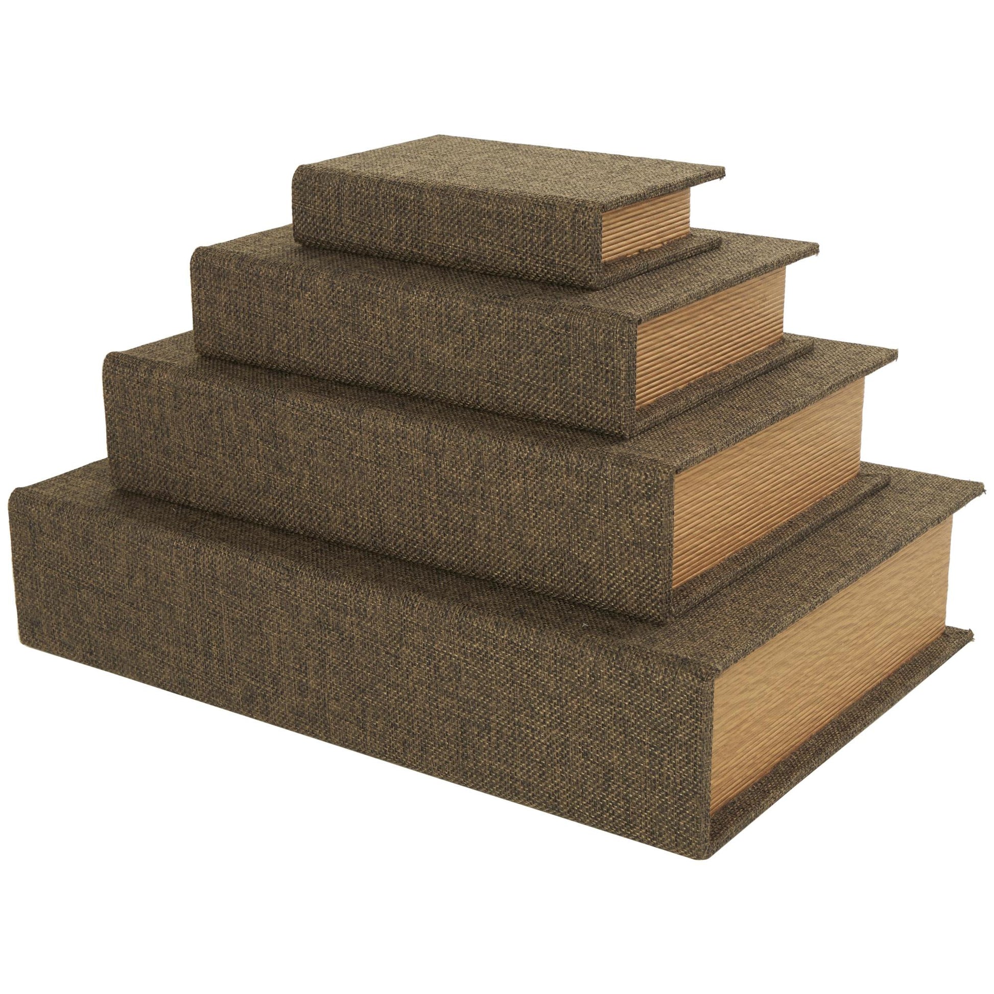 Set of 4 Dark Brown Fabric Faux Book Storage Decorative Box
