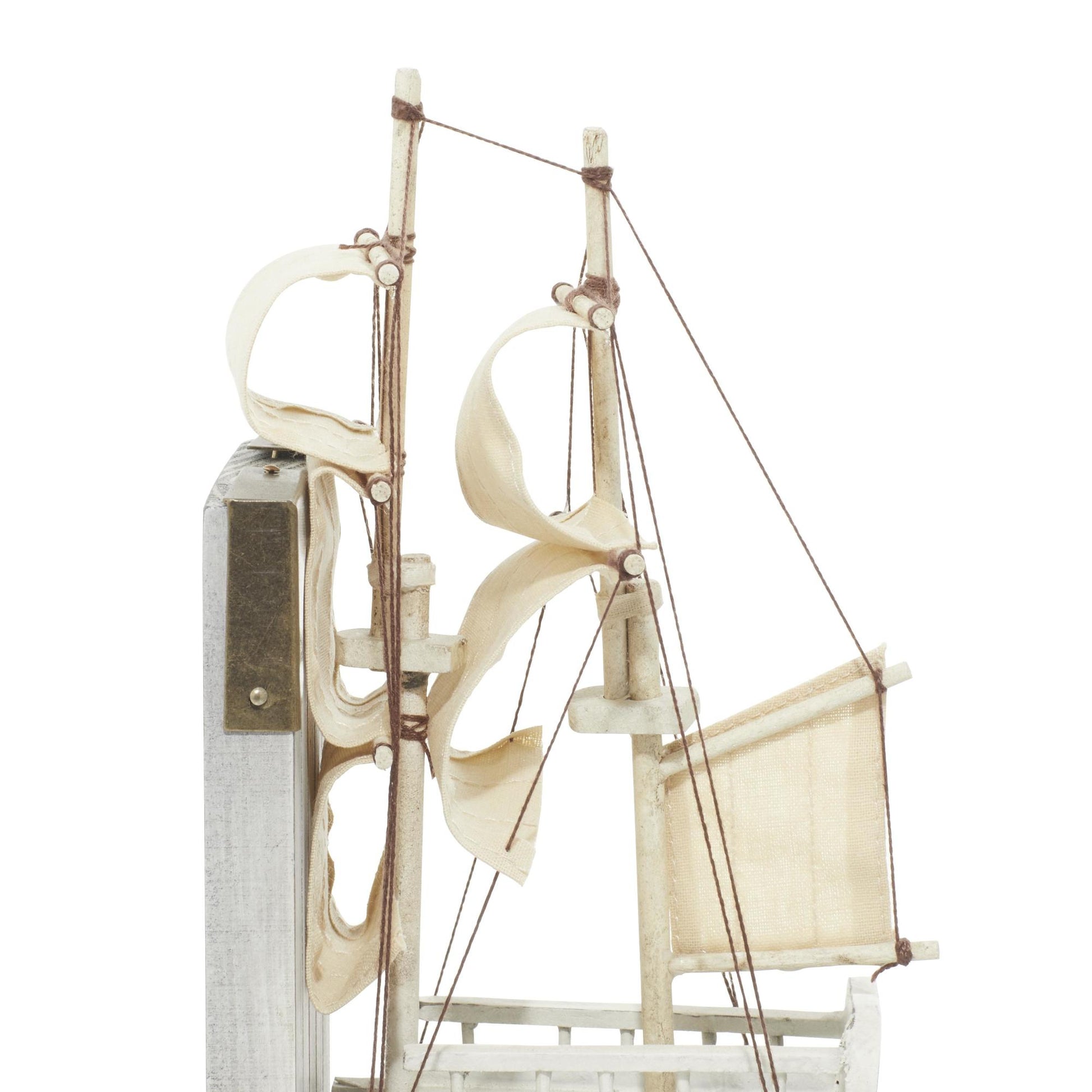 Set of 2 Sail Boat White Wood Decorative Bookends with Real Boat Rigging and Gold Corners