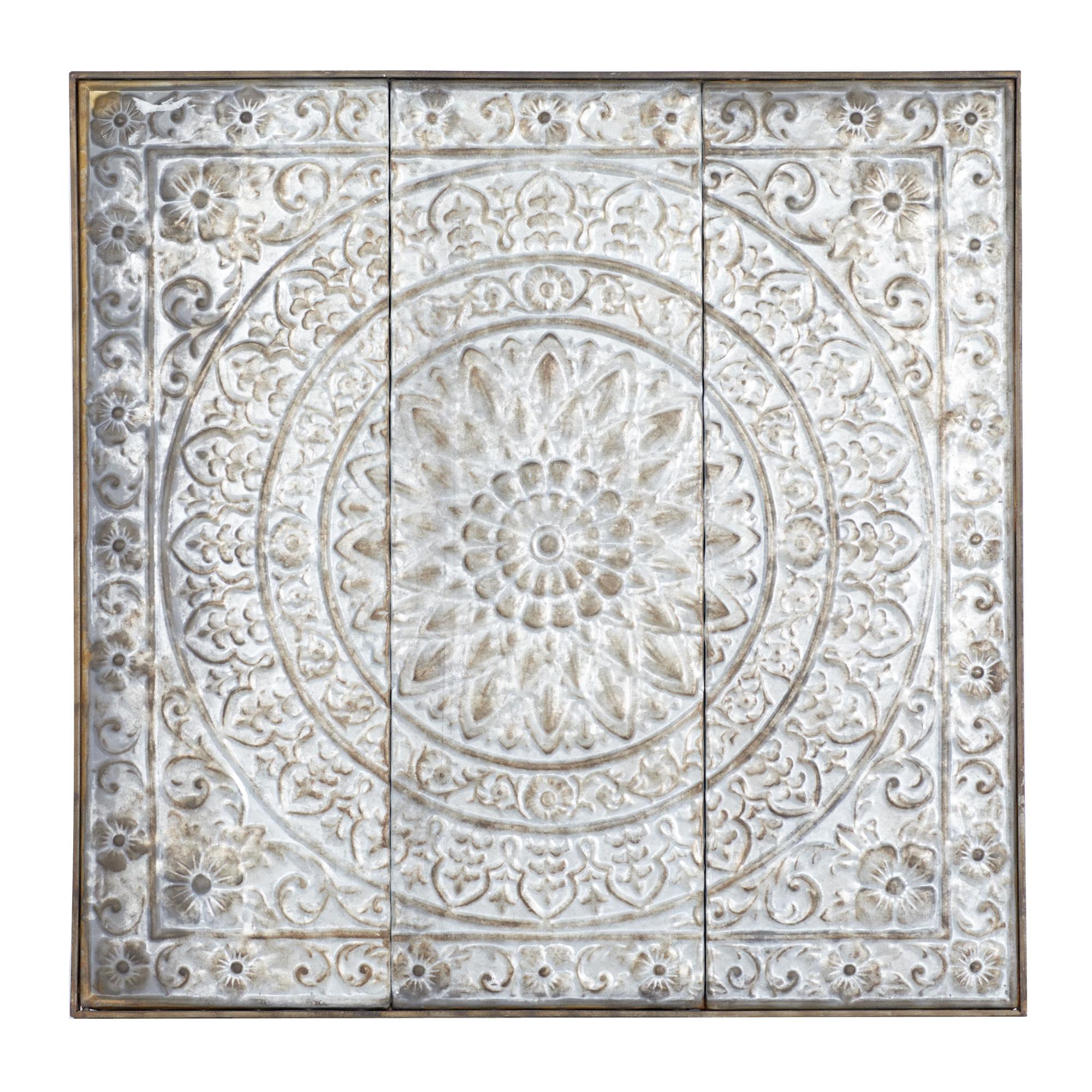 Floral Metal Embossed Scroll Home Wall Decor with Gray Backing 36" x 2" x 36"