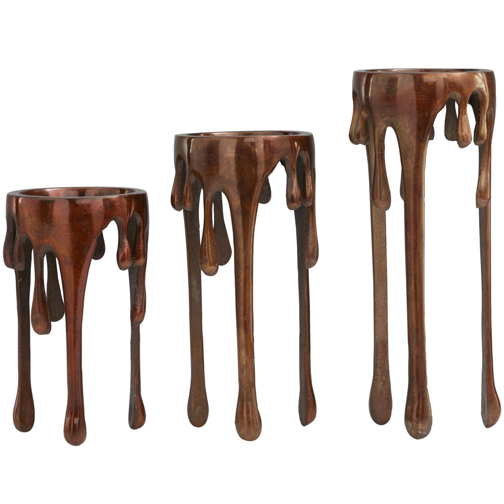 CosmoLiving by Cosmopolitan Set of 3 Abstract Aluminum Metal Drip Decorative Candle Holder with Melting Designed Legs