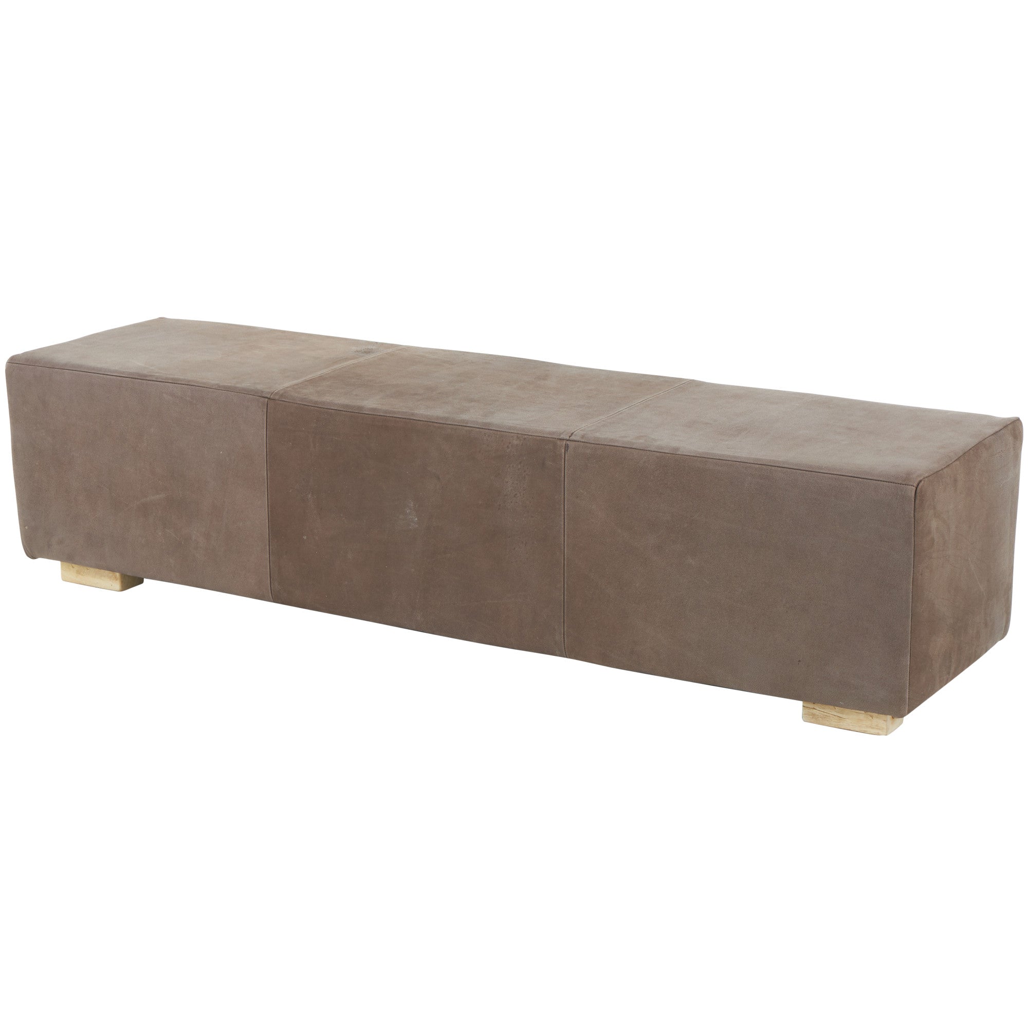 Brown Leather Upholstered Home Bench with Wood Legs