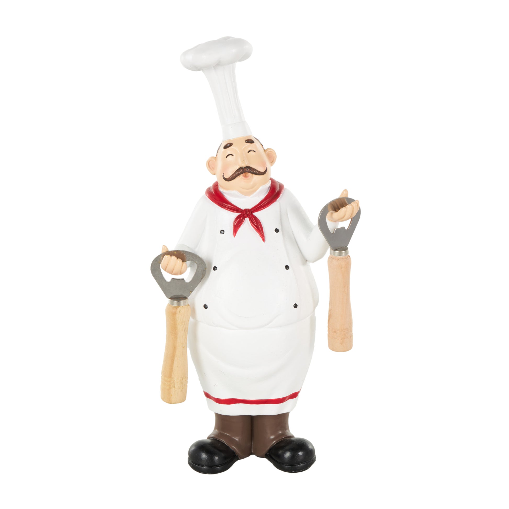 Set of 2 Chef White Polystone Kitchen Bottle Opener Holder Decorative Sculpture with Corkscrew