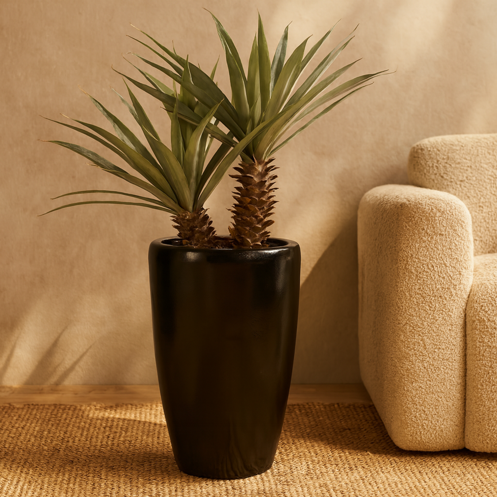 Dracaena Green Faux Foliage Indoor Outdoor Artificial Plant with Realistic Leaves and Black Fiberglass Pot