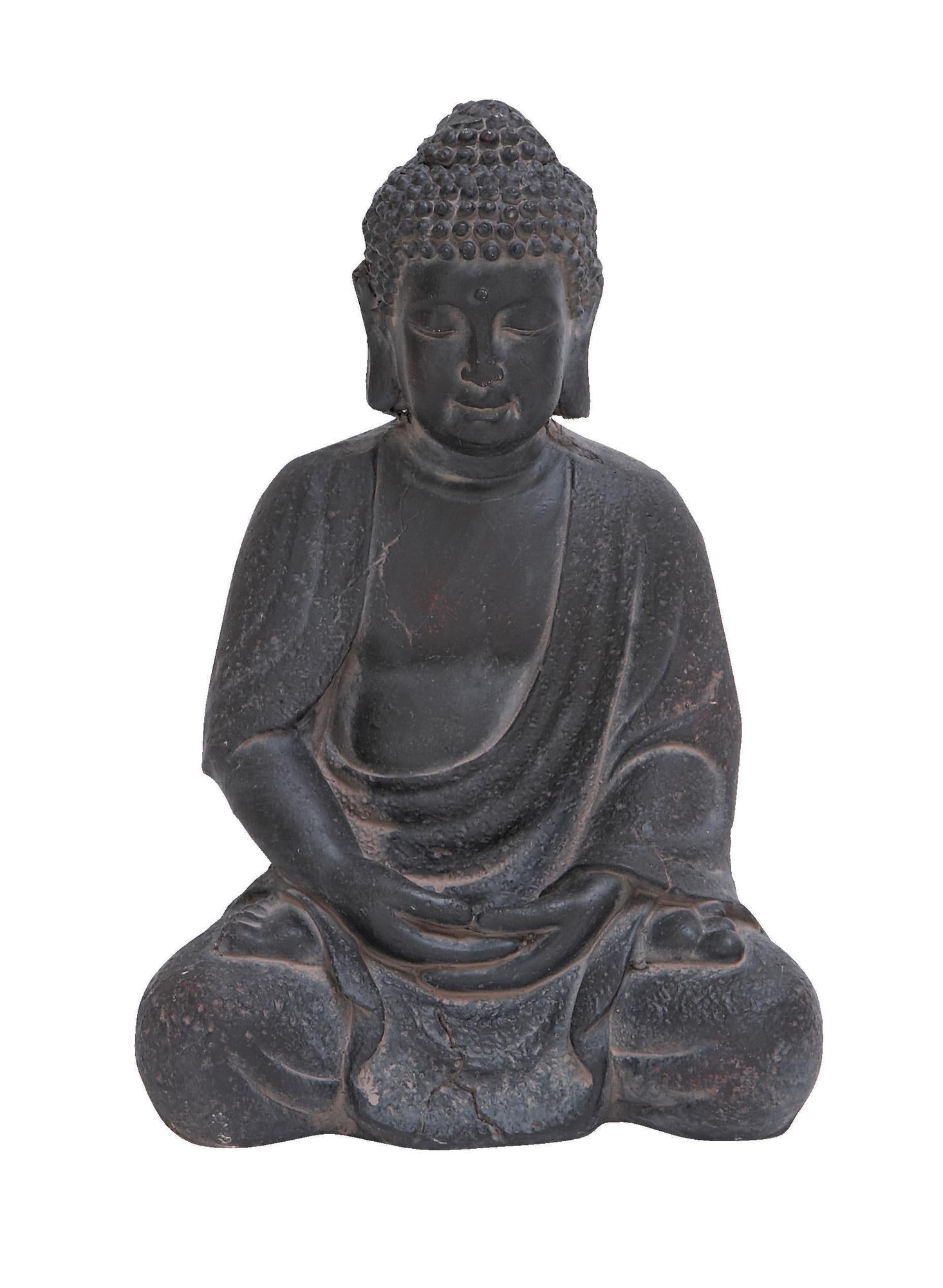 CosmoLiving by Cosmopolitan Buddha Ceramic Meditating Decorative Sculpture with Engraved Carvings and Relief Detailing