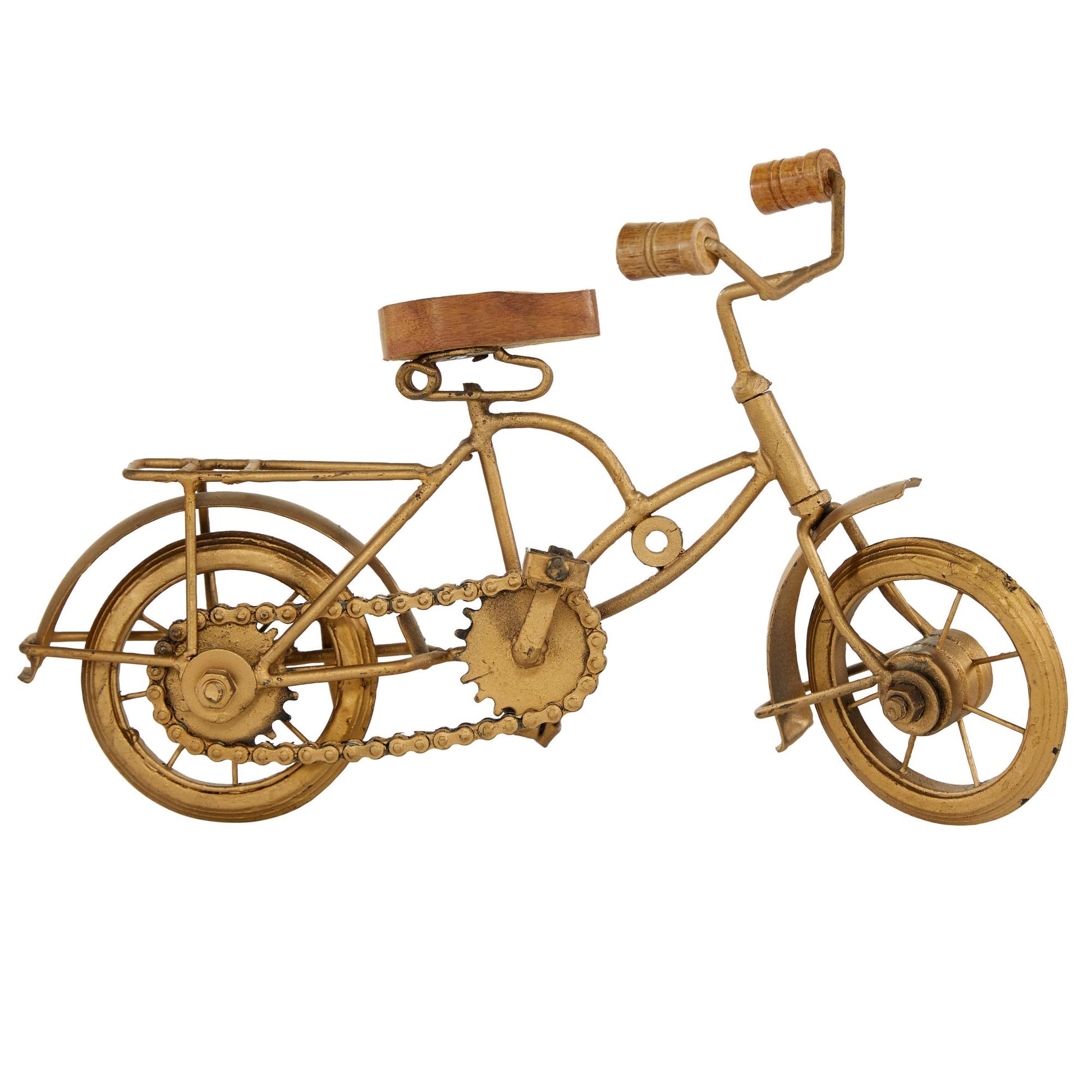 Bike Gold Metal Decorative Sculpture with Wood Accents
