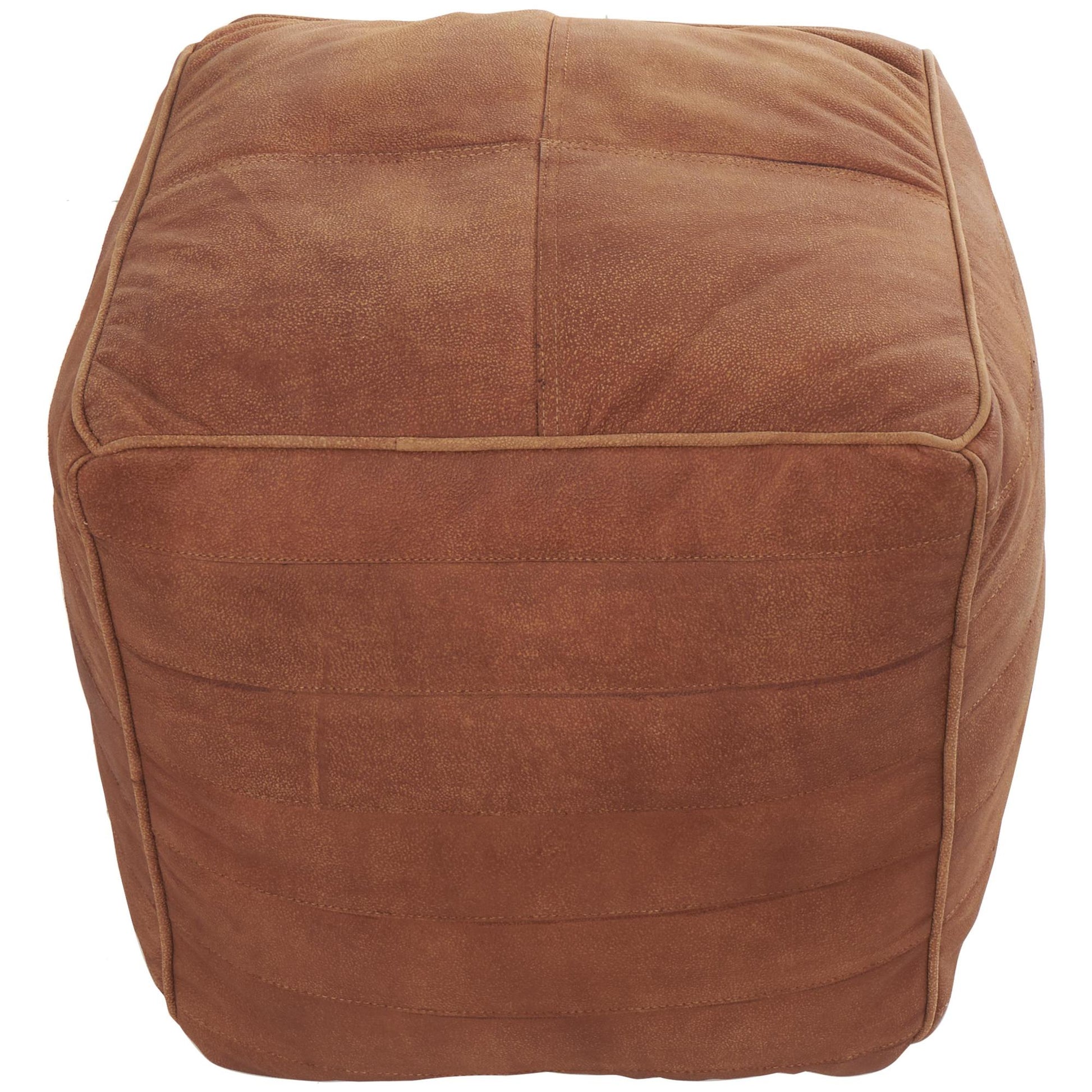 Leather Stuffed Pouf with Linear Panels
