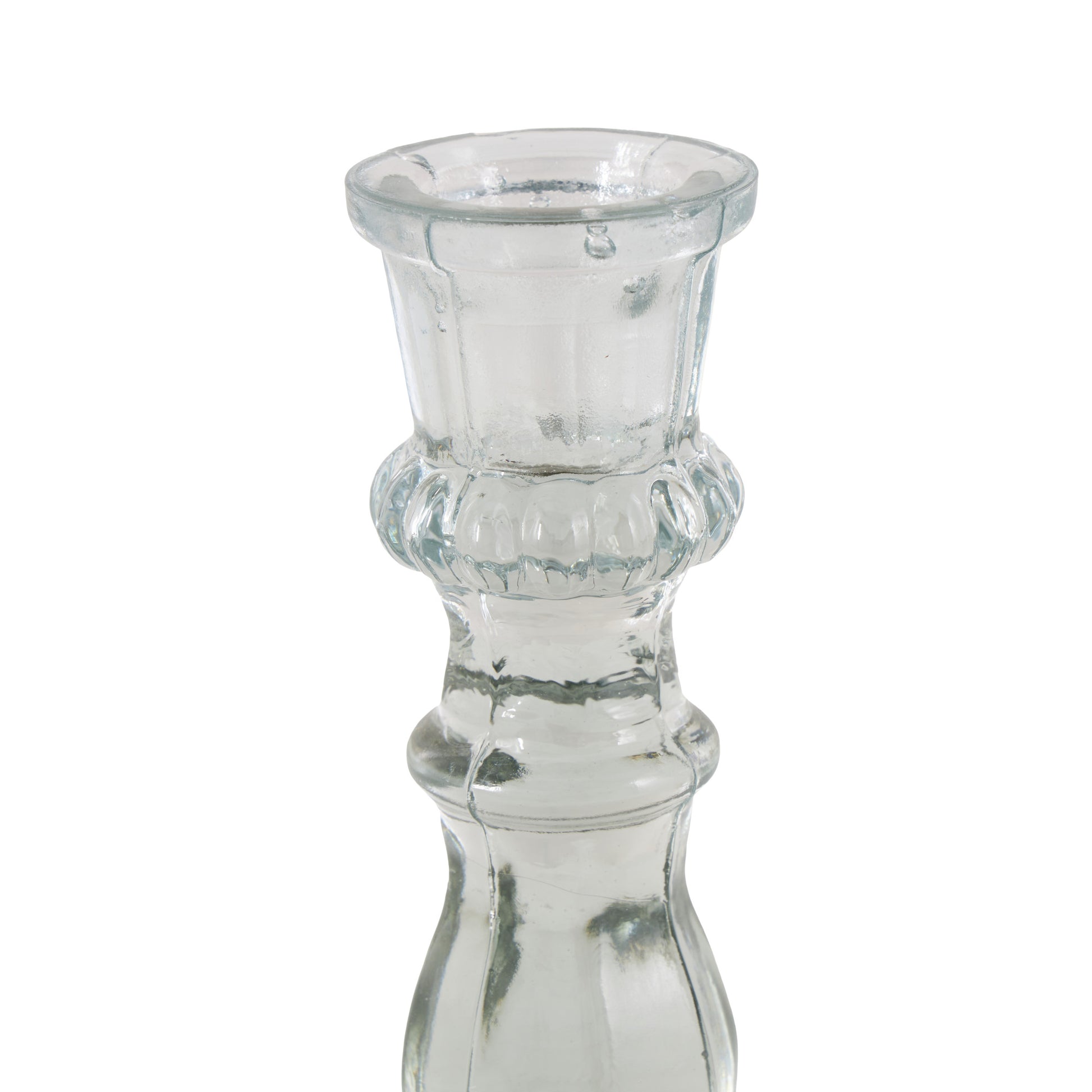 Set of 3 Clear Glass Fluted Turned Decorative Candle Holder