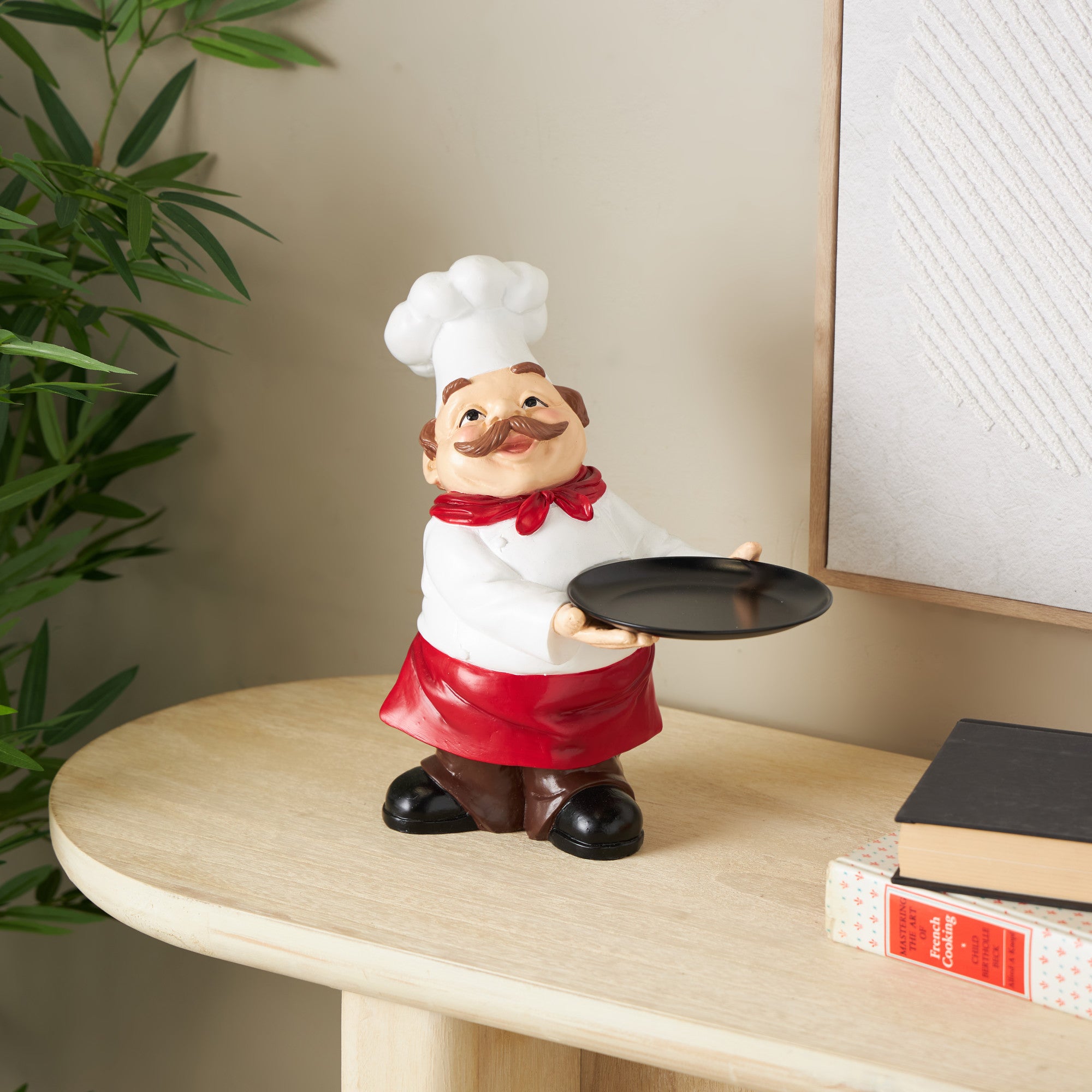 Chef White Polystone Kitchen Decorative Figurine Decorative Sculpture with Black Tray