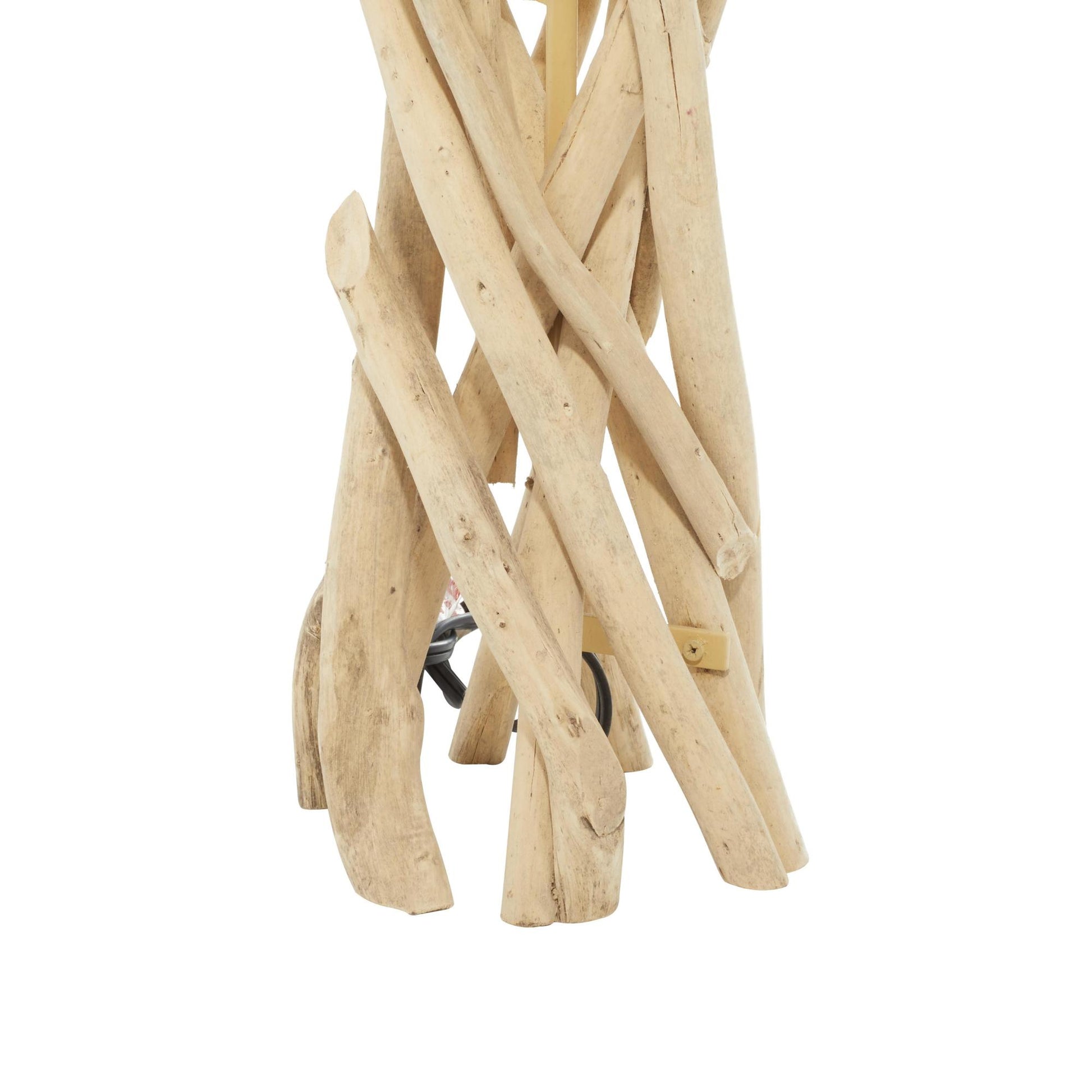 Light Brown Driftwood Handmade Room Table Lamp with Cream Linen Shade