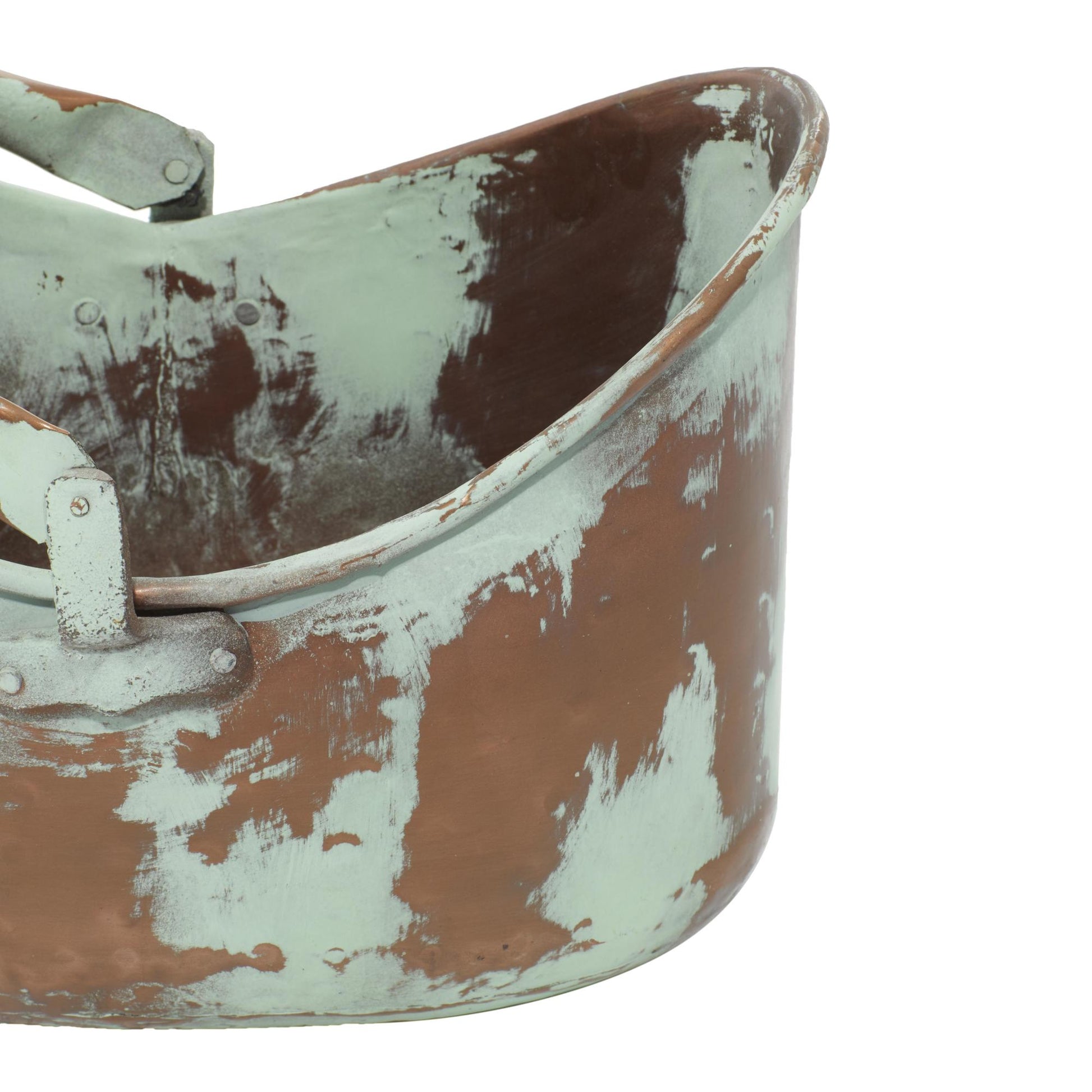 Set of 3 Copper Metal Patina Tulip Style Bucket Indoor Outdoor Planter with Stationary Handles