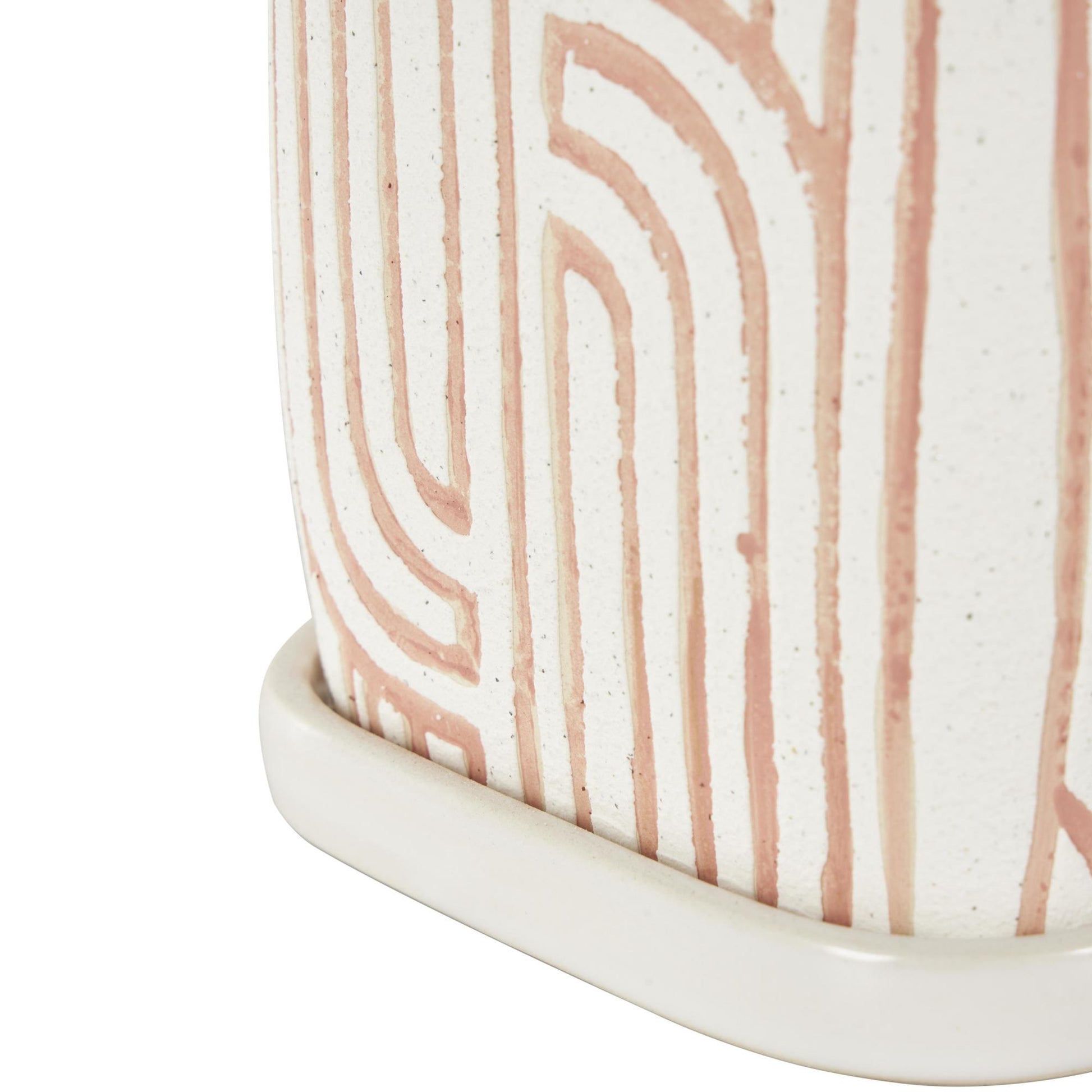 Set of 3 Geometric Ceramic Arched Patterned Indoor Outdoor Planter with Attached Saucer