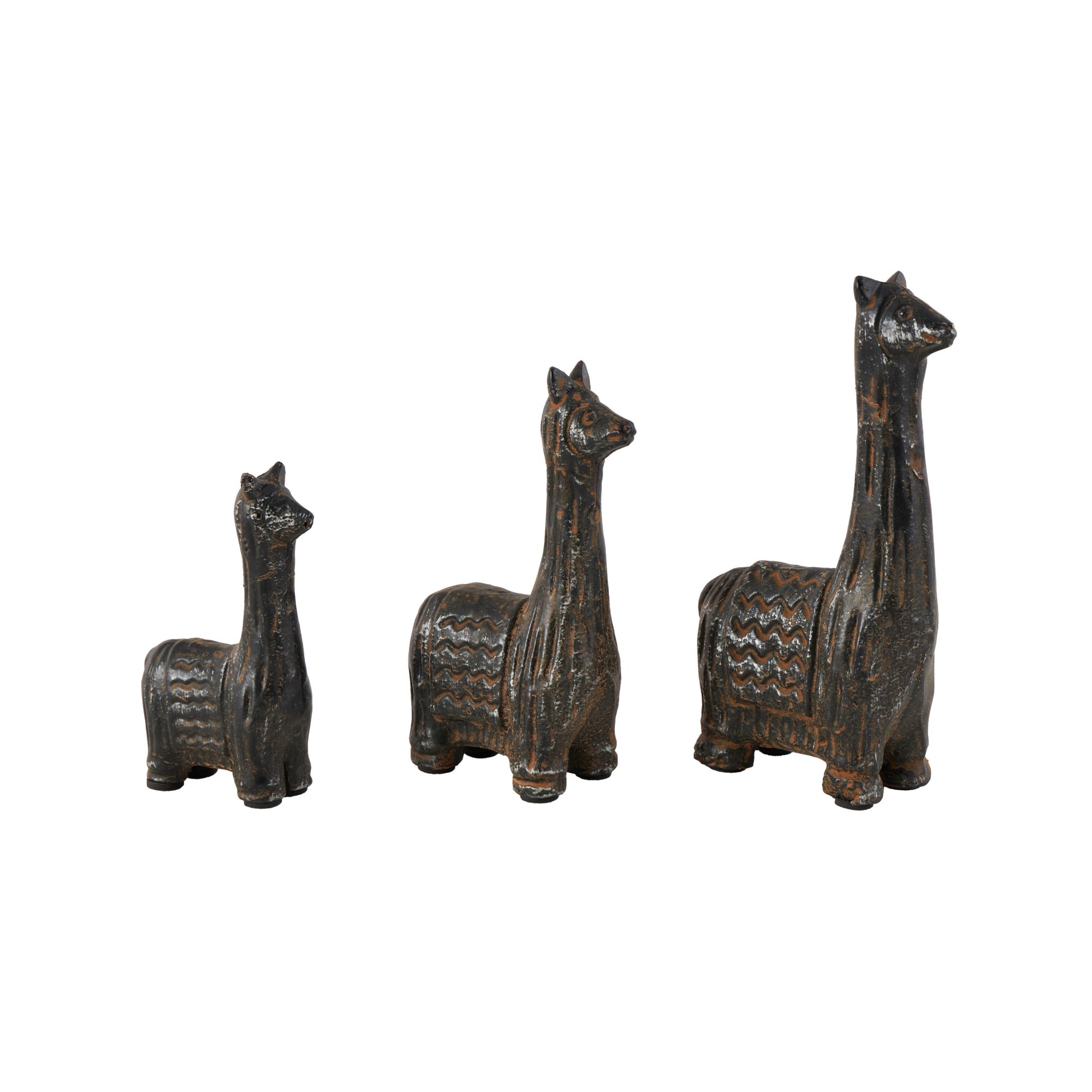 Set of 3 Llama Black Metal Decorative Sculpture