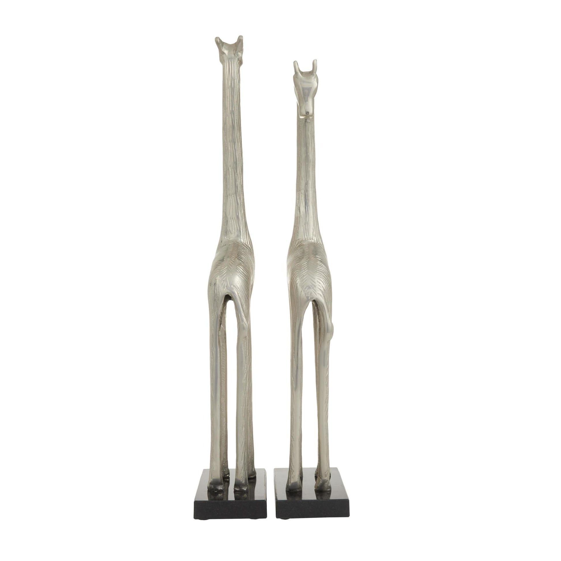 Set of 2 Giraffe Silver Aluminum Metal Decorative Sculpture