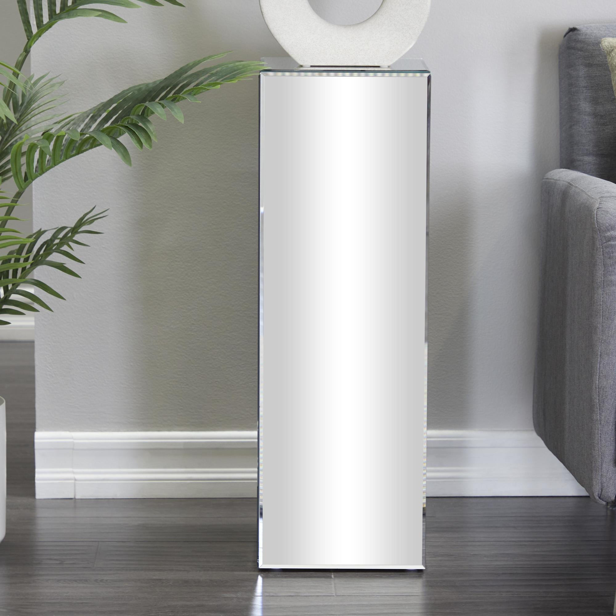 Silver Glass Tall Rectangular Mirrored Side End Pedestal Table