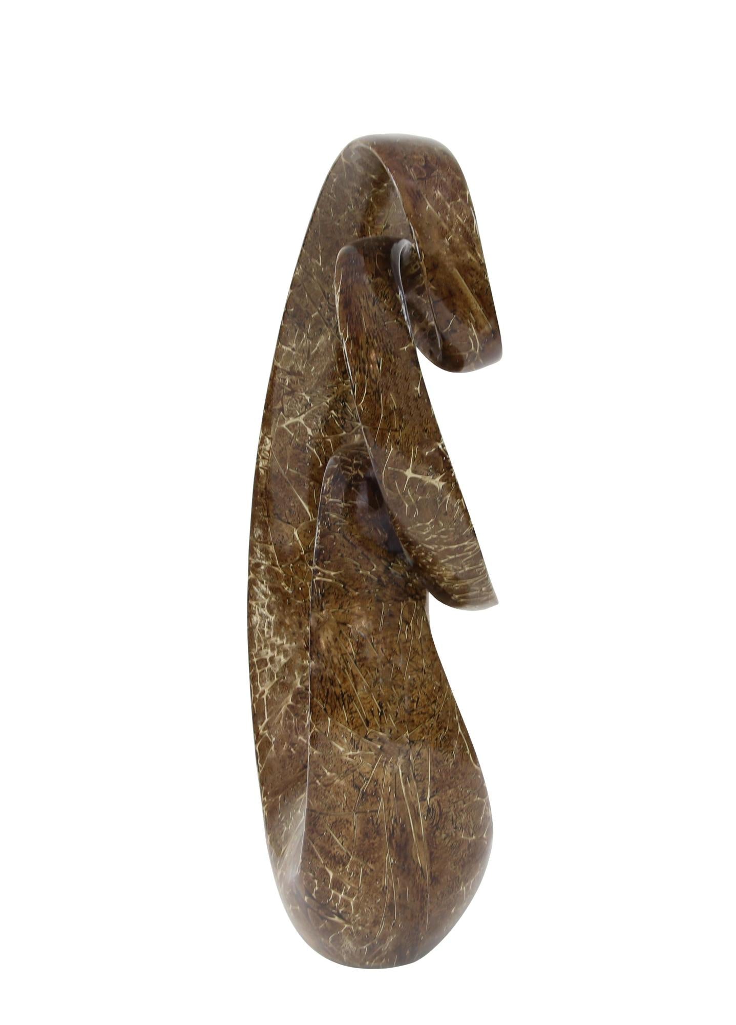 Abstract Brown Polystone Tall Textured Swirl Decorative Sculpture