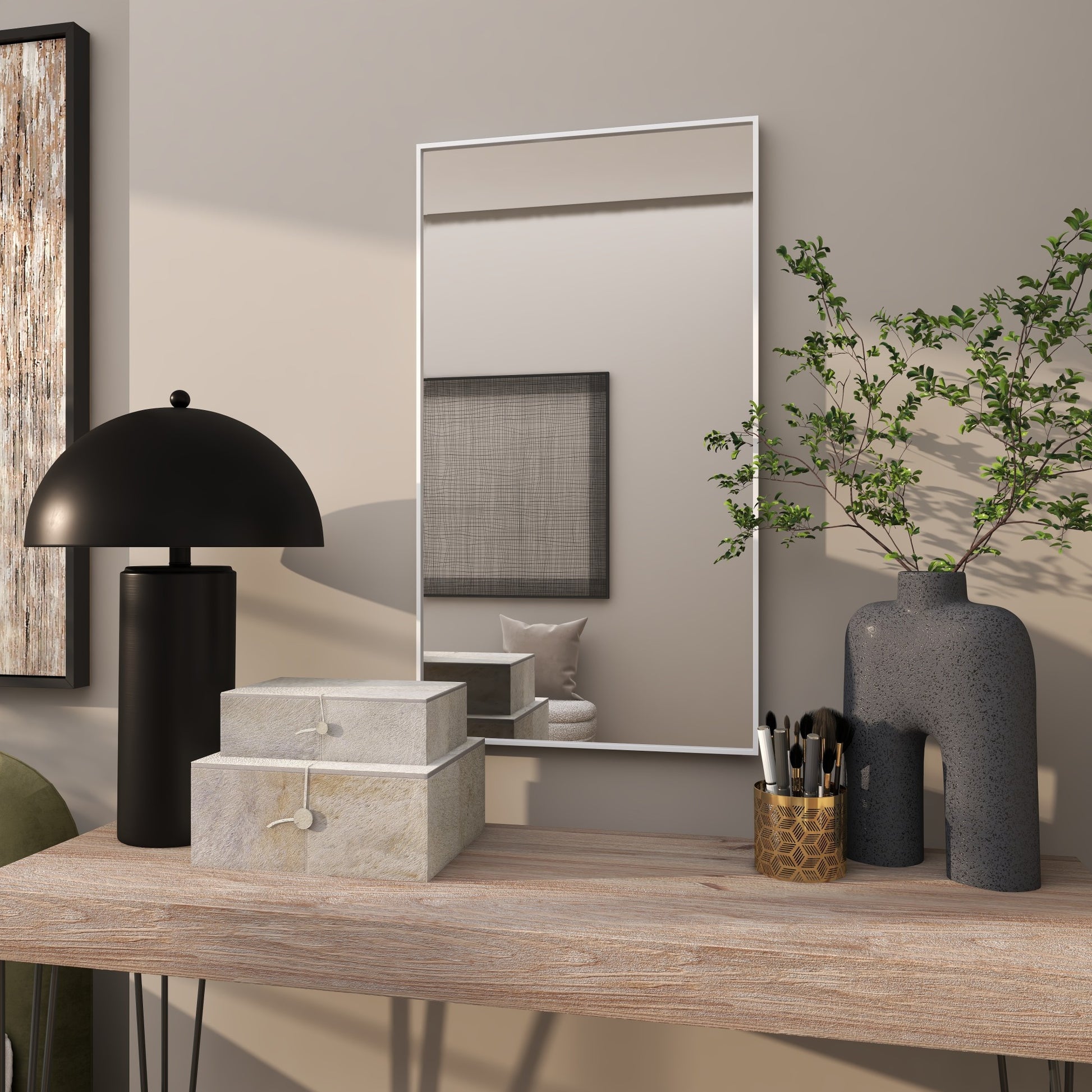 Wooden Room Wall Mirror with Thin Frame