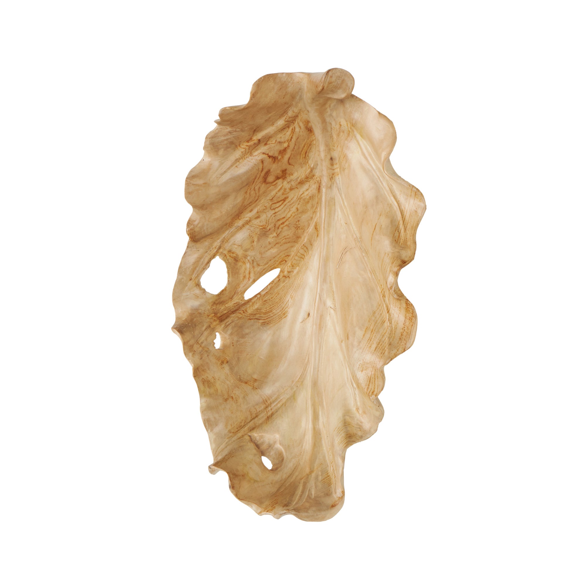 Leaf Light Brown Teak Wood Handmade Carved Living Room Decor Tray